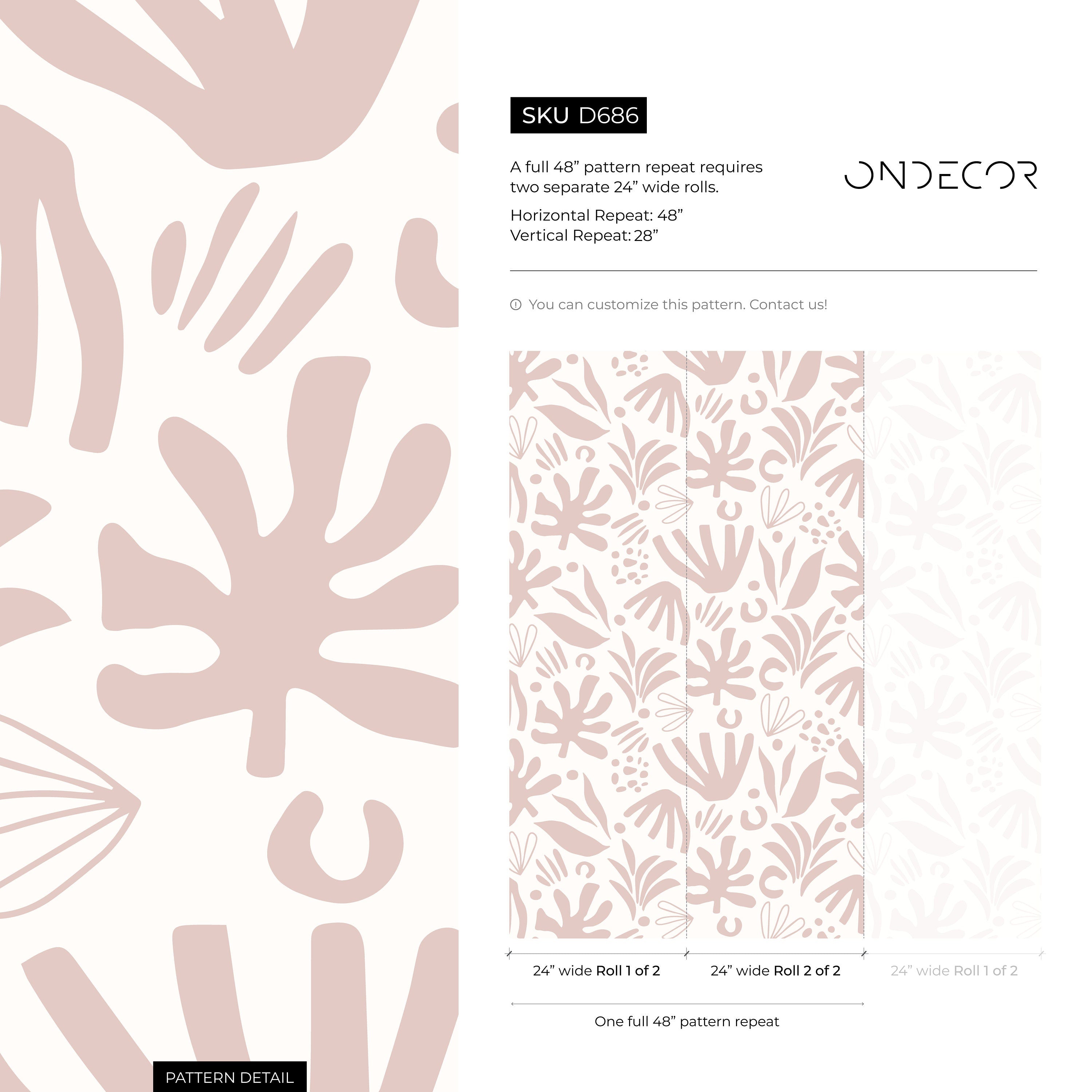 Abstract Wallpaper With Botanical Cutout Shapes In Pink - D686