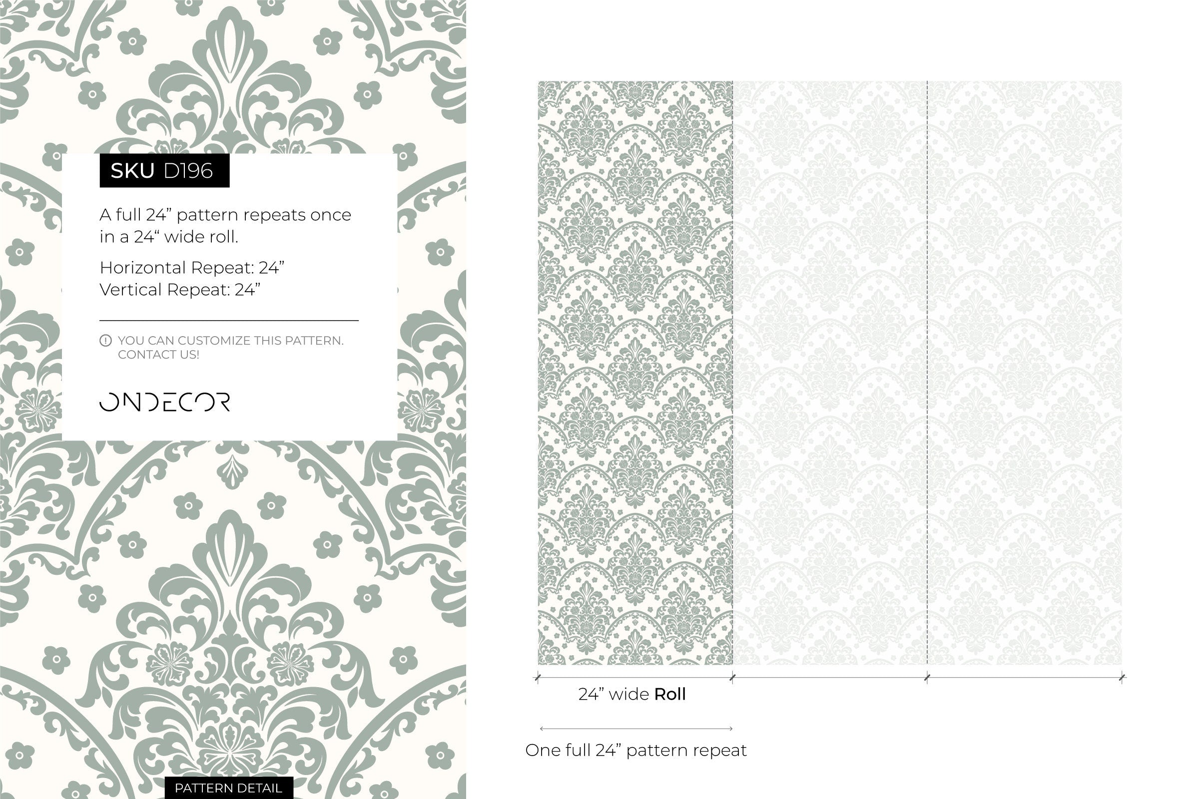 Vintage Wallpaper With An Ornate Scalloped Damask In Light Green - D196