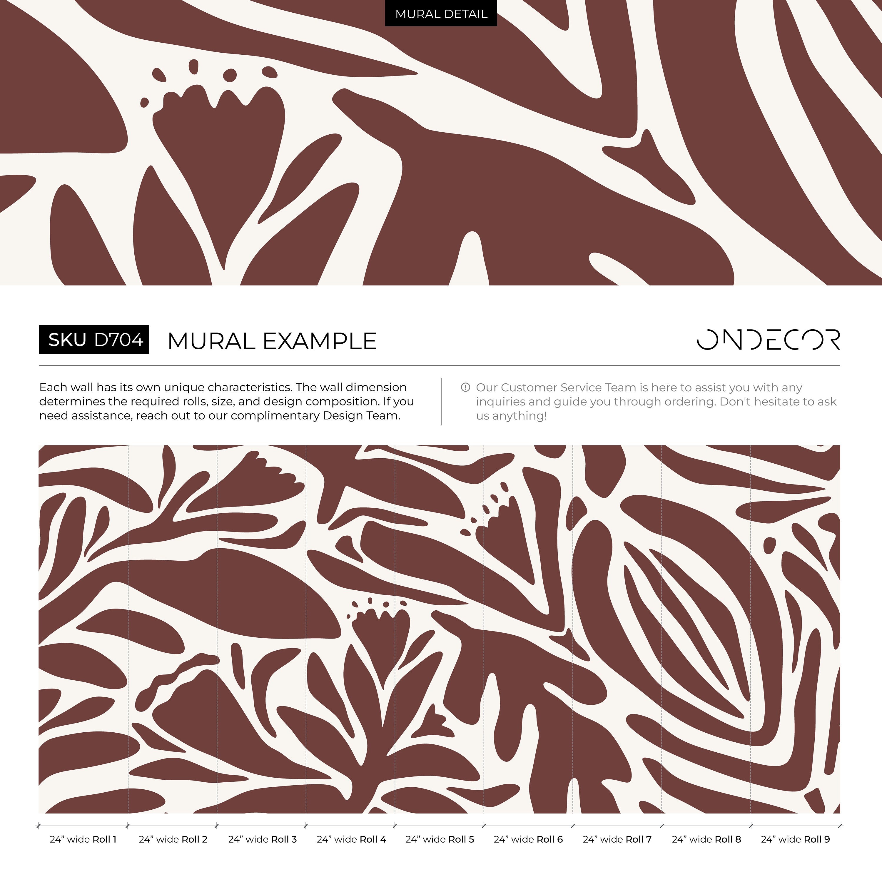 Abstract Wallpaper With Bold Botanical Silhouettes In Brown And White - D704