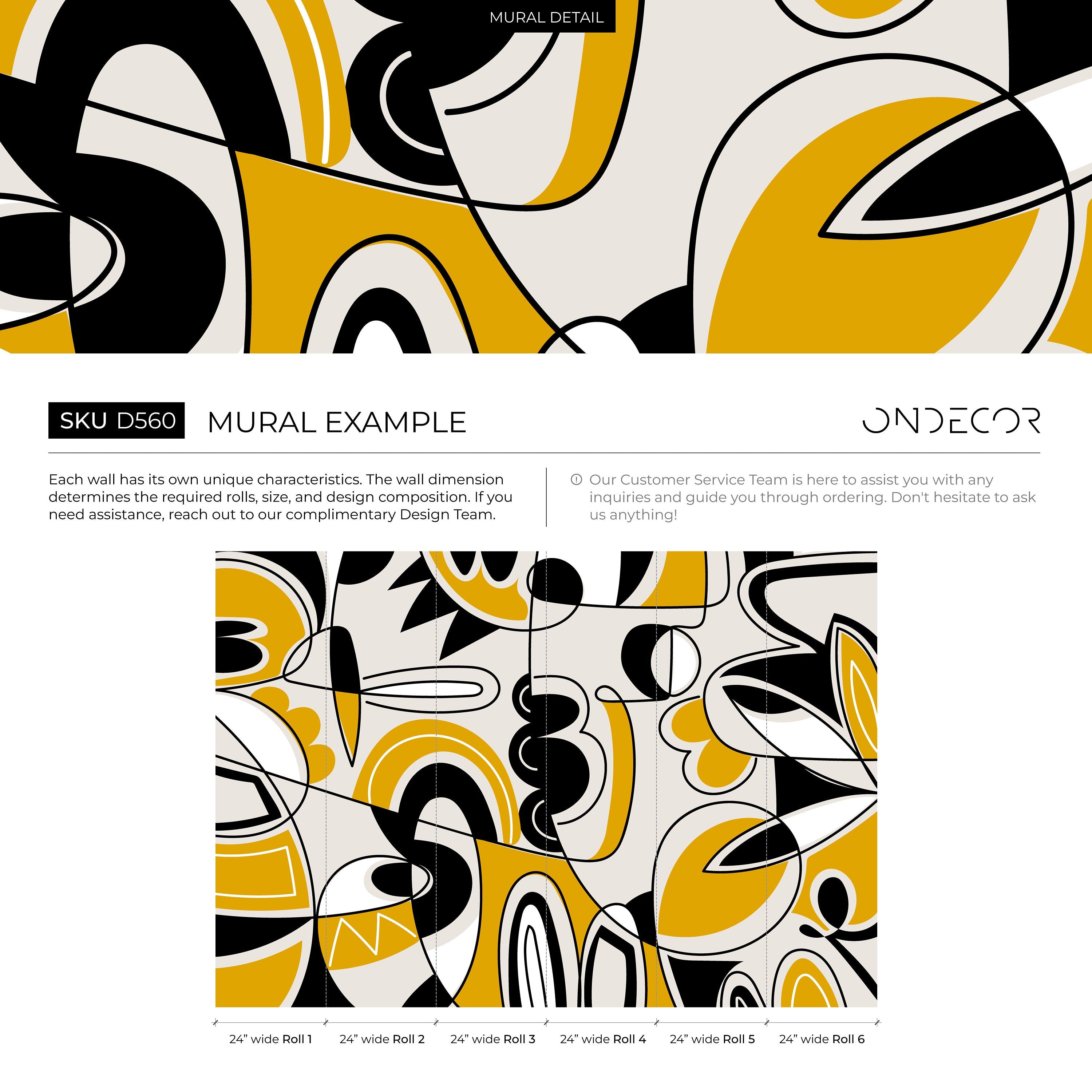 Abstract Wallpaper With A Bold Graphic Line Art Motif In Black, Yellow, And Gray - D560