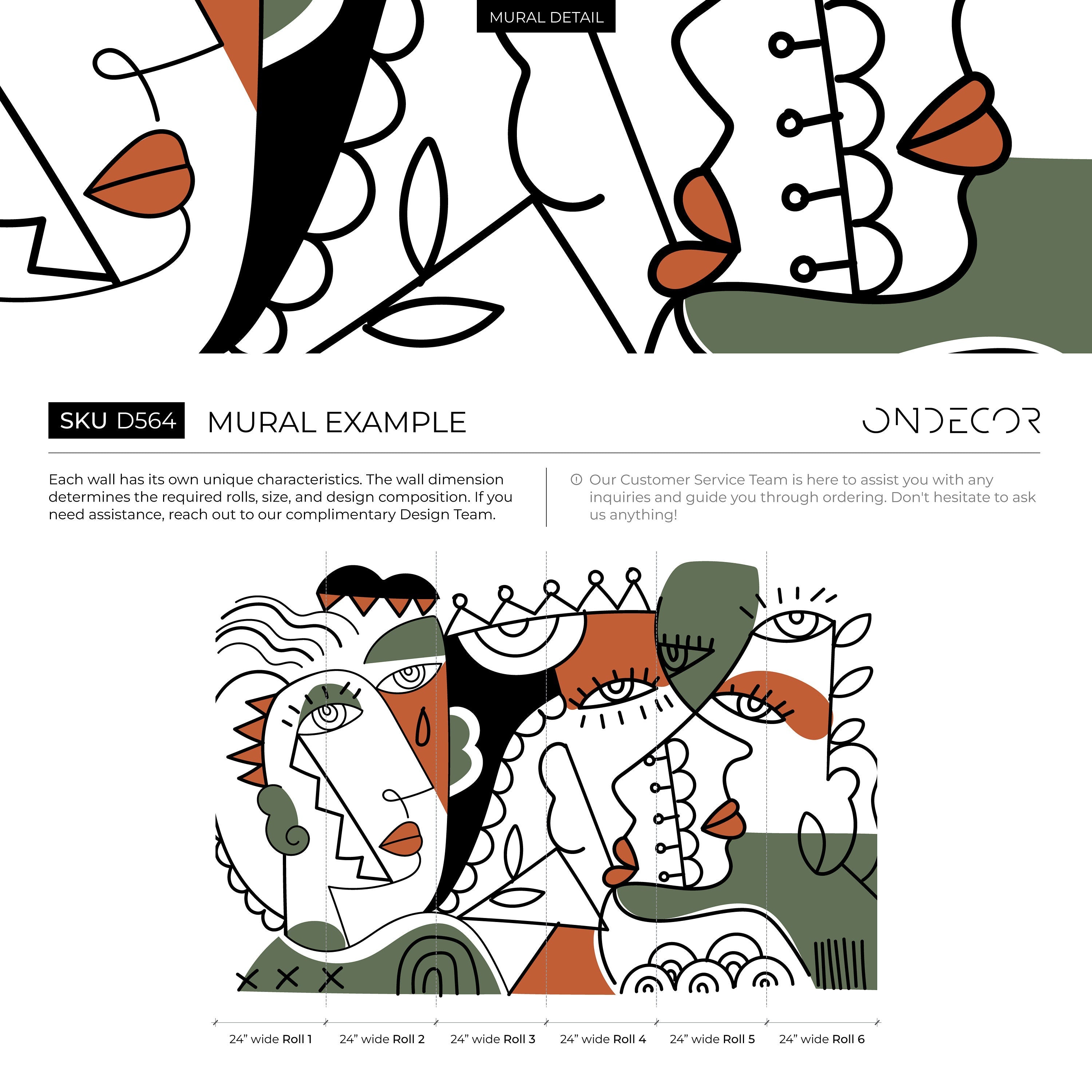 Cubism Wallpaper With Abstract Portraits In Black, Green, And Terracotta - D564