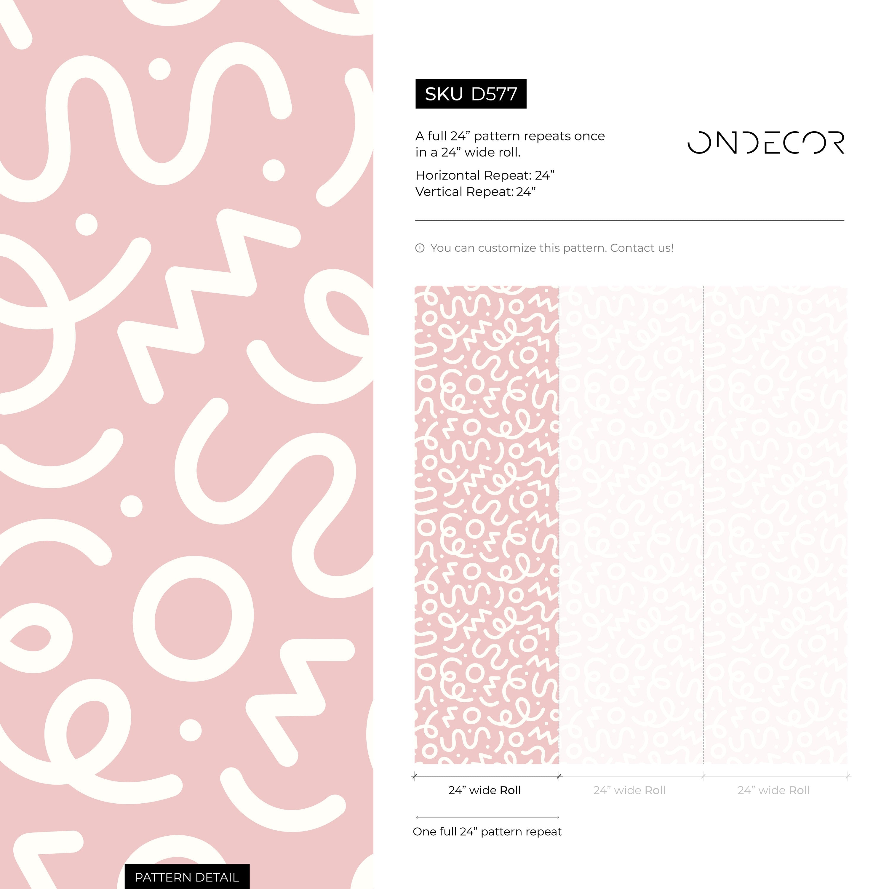 Abstract Wallpaper With Playful Squiggles In Pink And White - D577