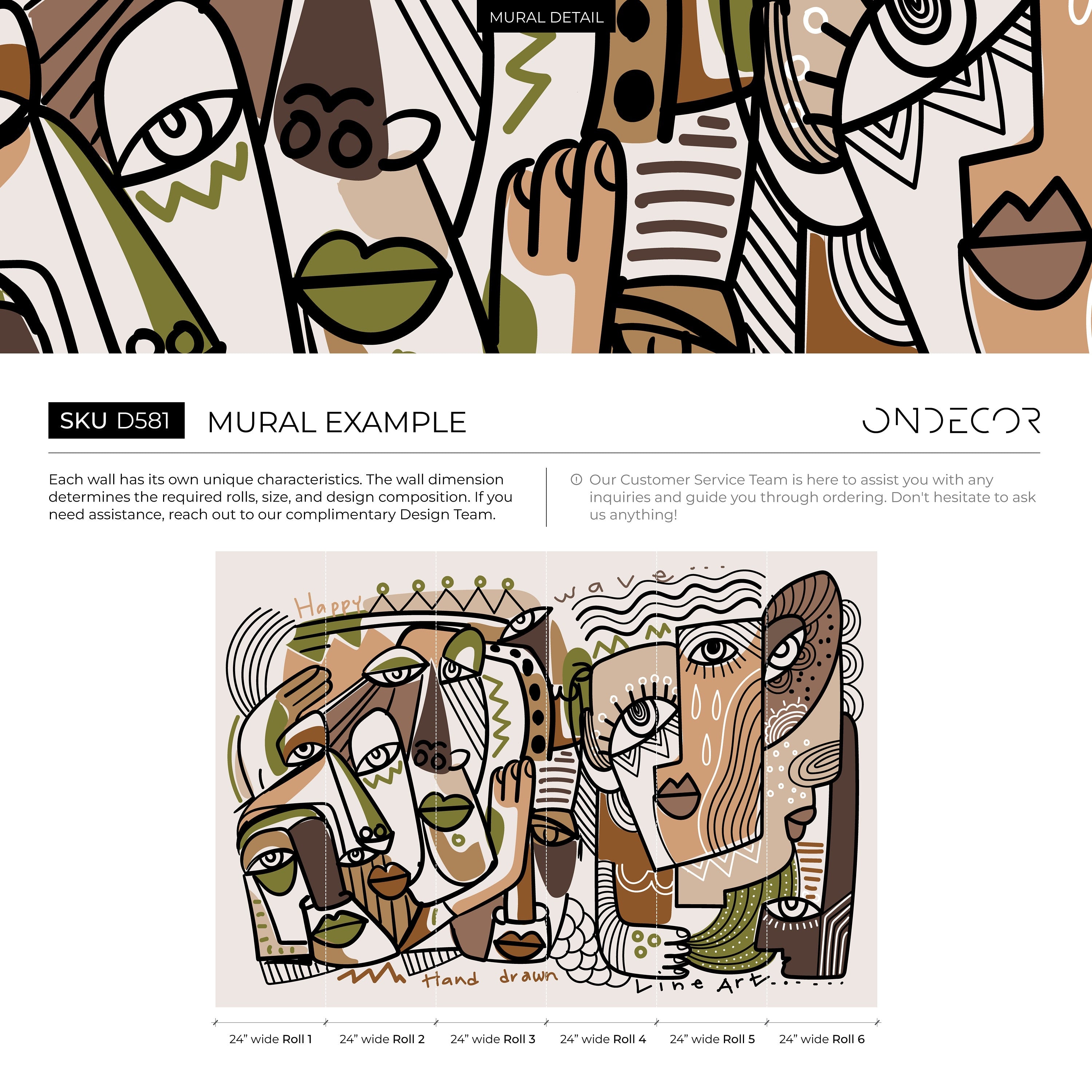 Cubism Wallpaper Inspired By Picasso Faces In Black, Green, And Beige - D581