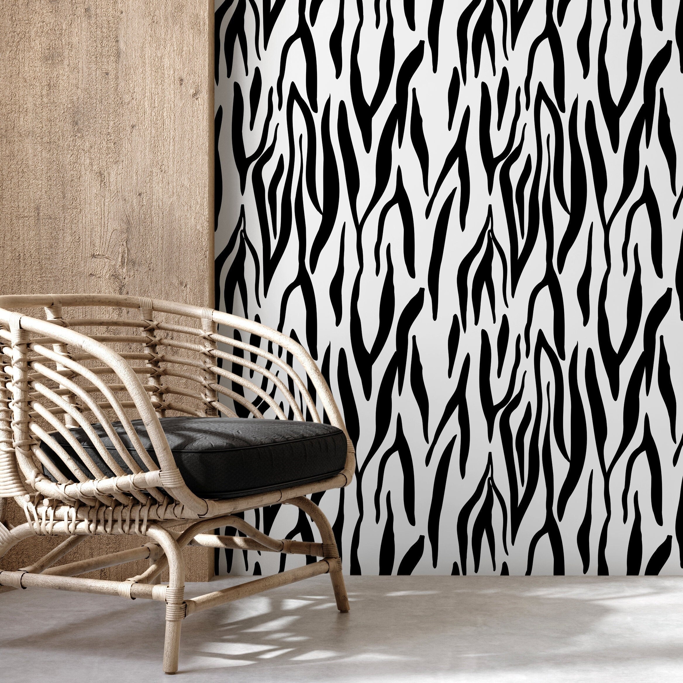 Animal Print Wallpaper With Bold Zebra Stripes In Black And White - D607