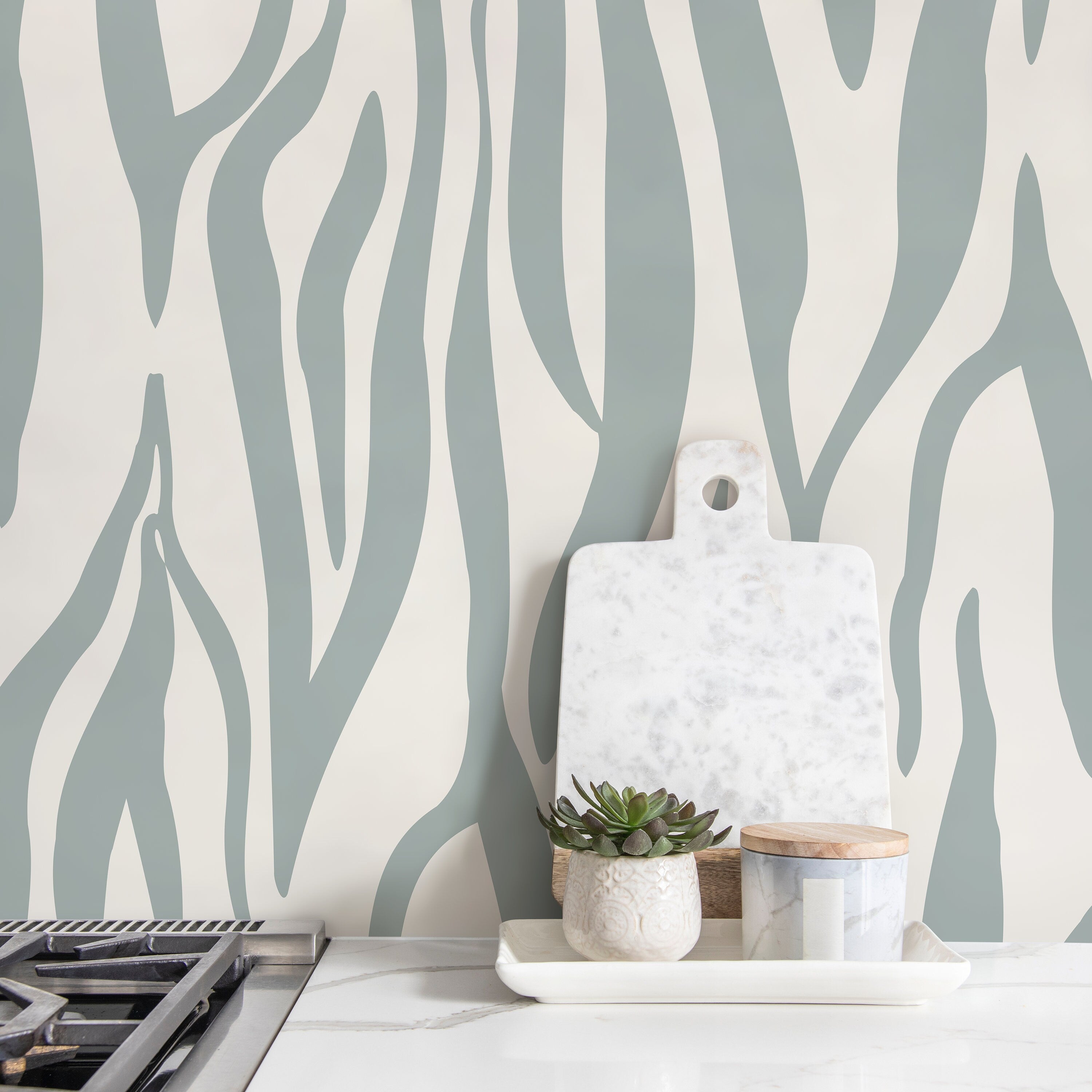 Abstract Wallpaper With An Organic Stripe Motif In Dusty Blue - D610