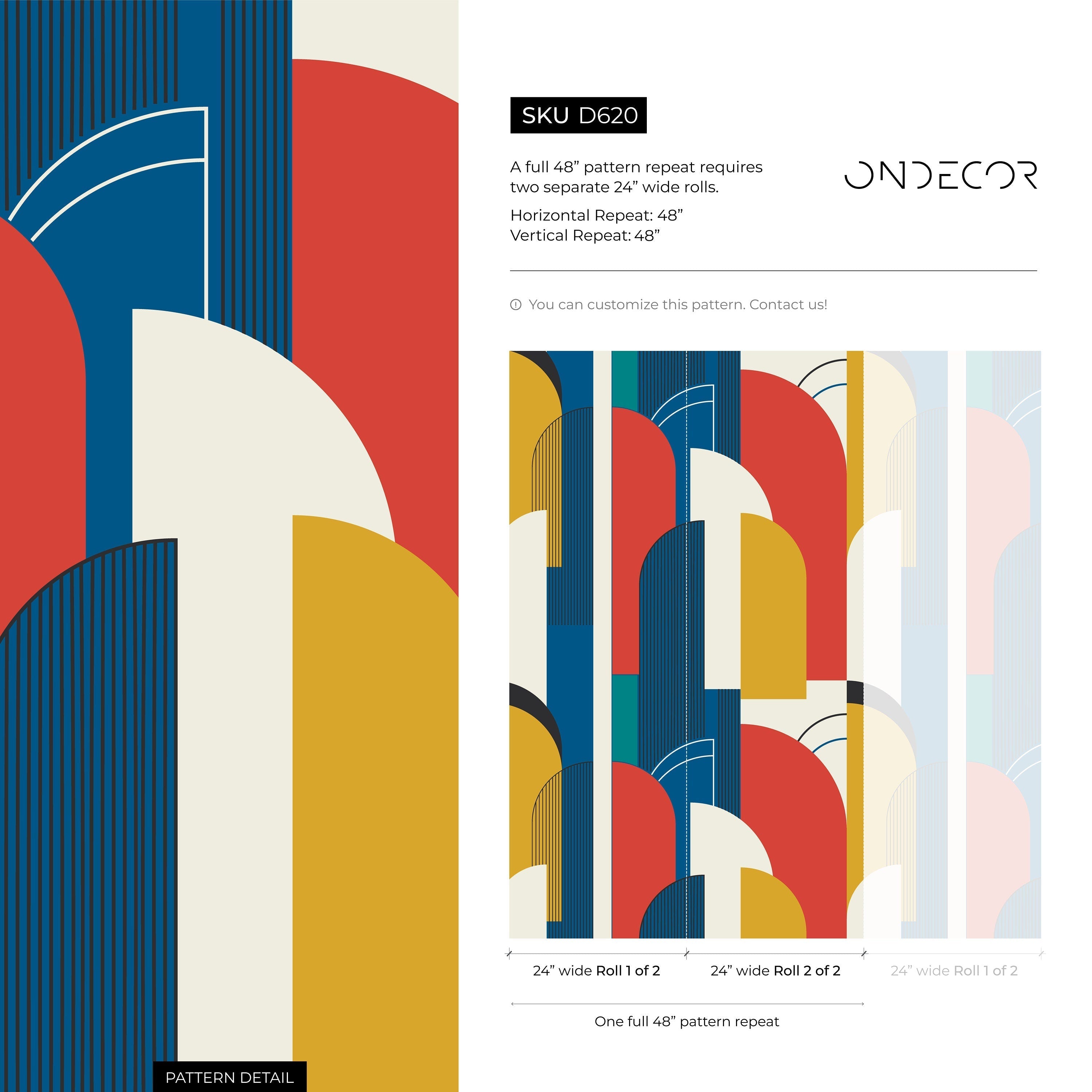 Art Deco Wallpaper With Bold Architectural Shapes In Blue, Red, And Yellow - D620