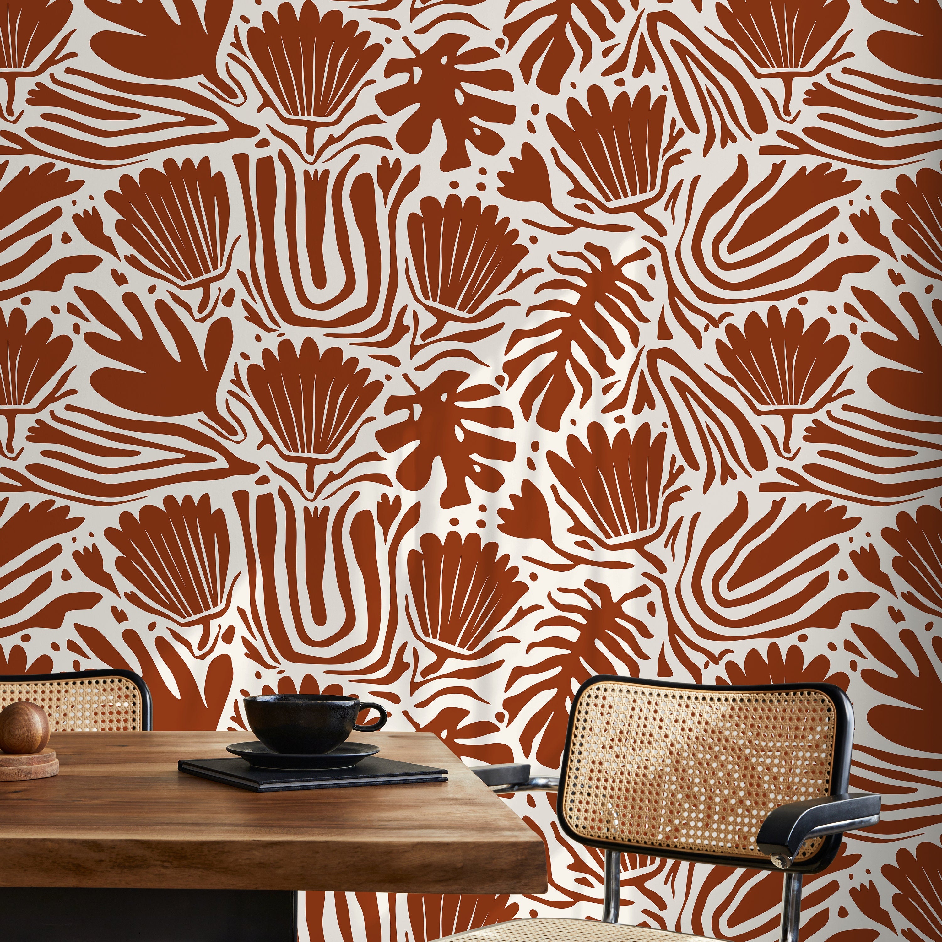 Abstract Floral Wallpaper With A Bold Botanical Motif In Copper - D660