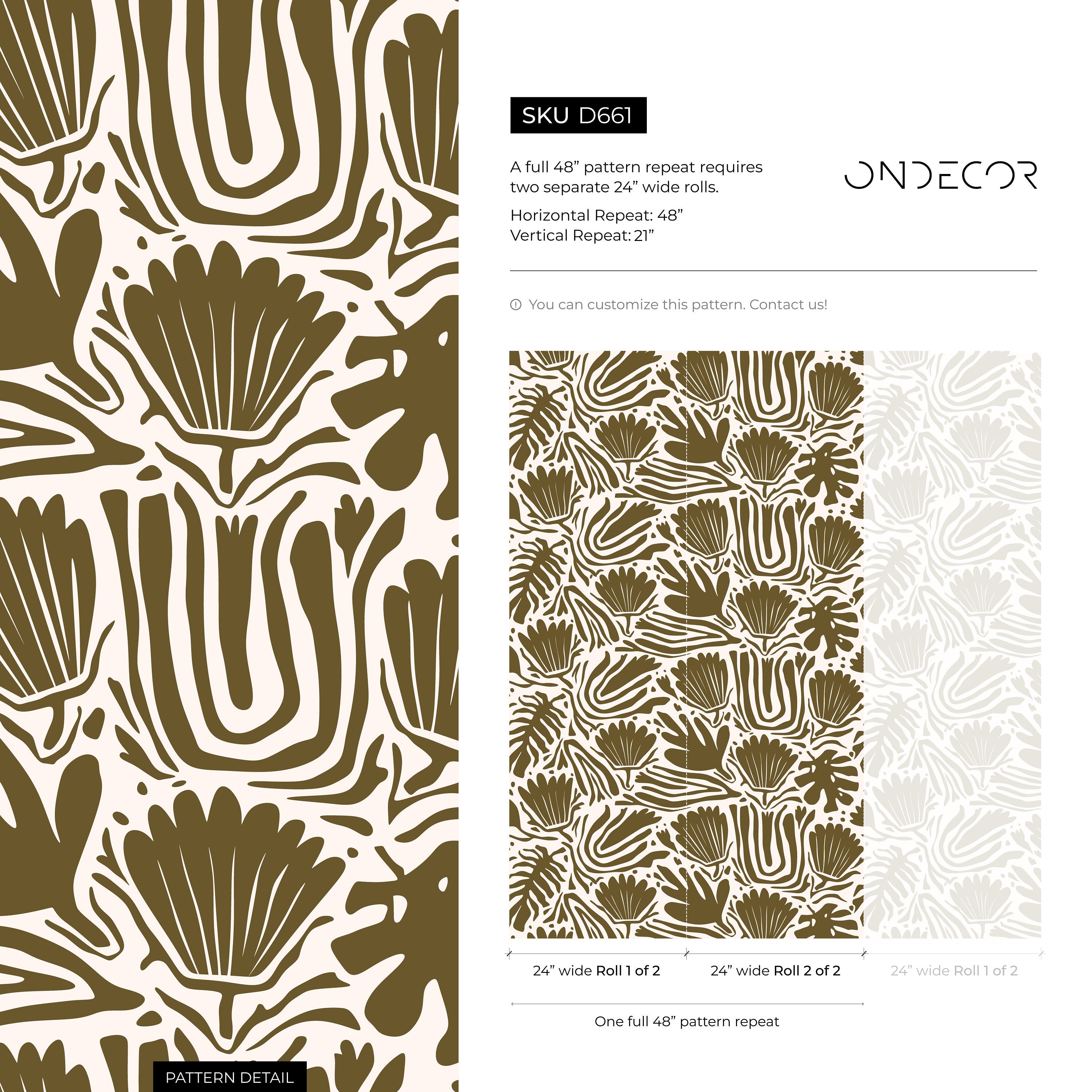Floral Wallpaper With An Abstract Botanical Motif In Olive Green - D661