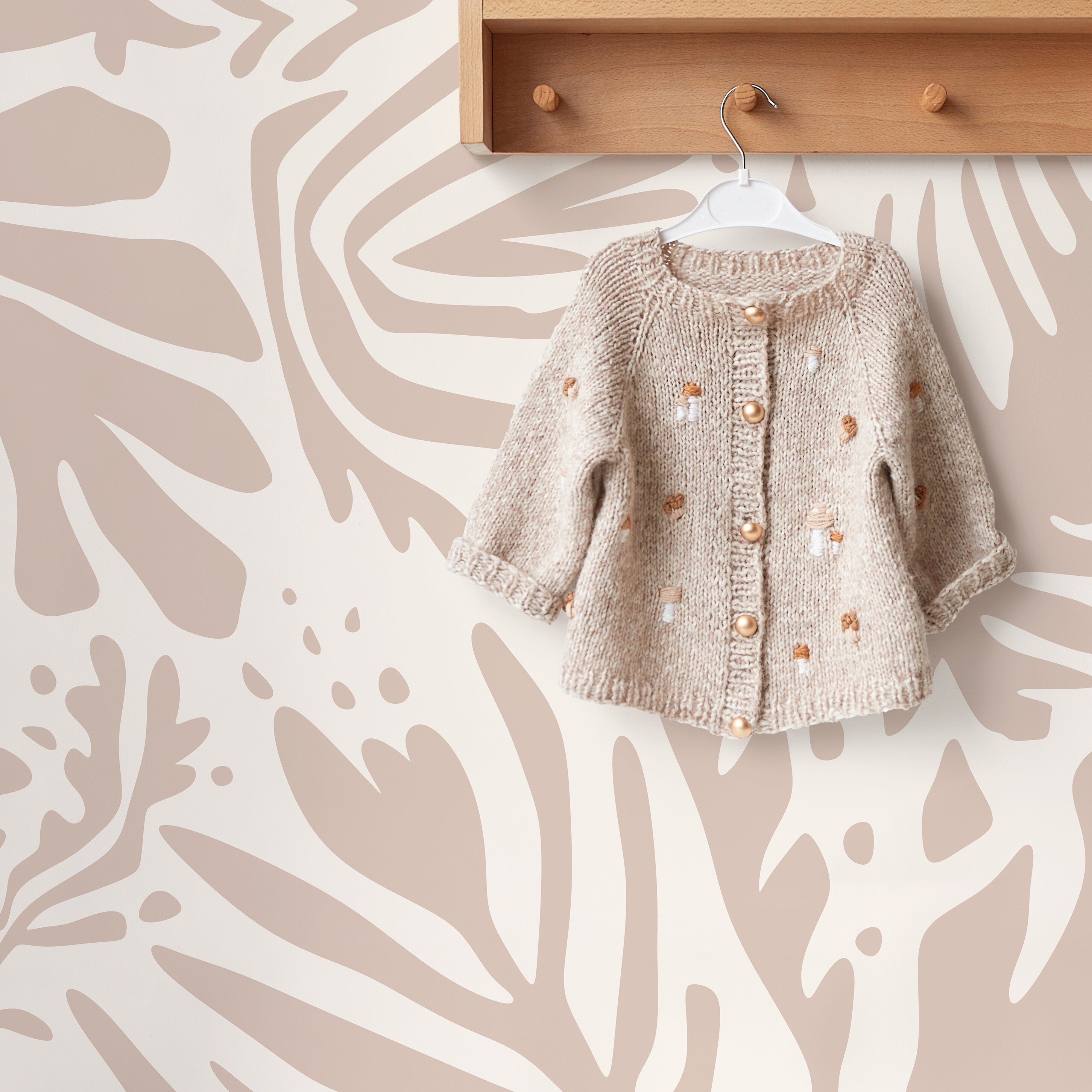 Abstract Wallpaper With A Boho Botanical Cutout Motif In Beige And Cream - D666