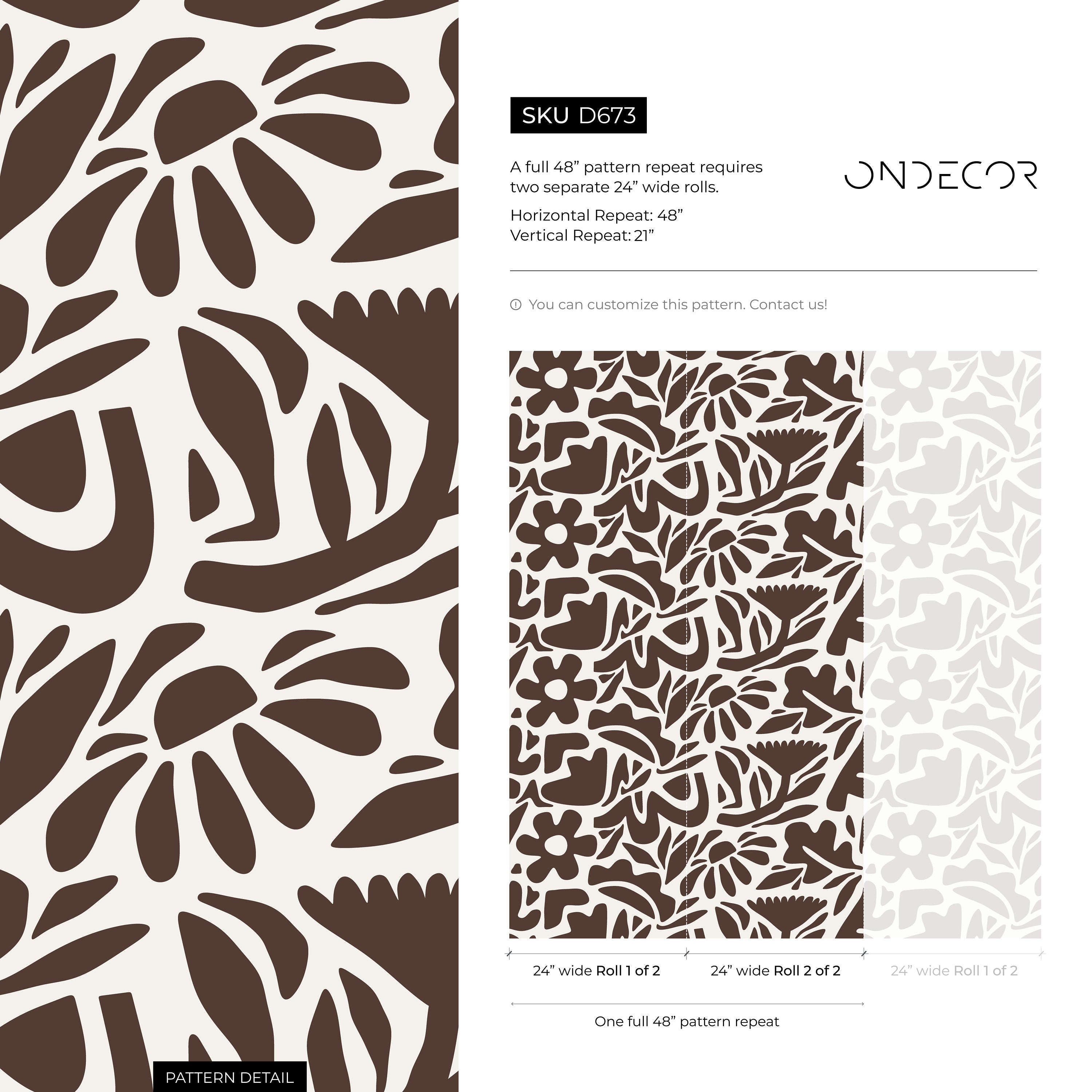 Abstract Floral Wallpaper With A Boho Botanical Motif In Brown And Cream - D673