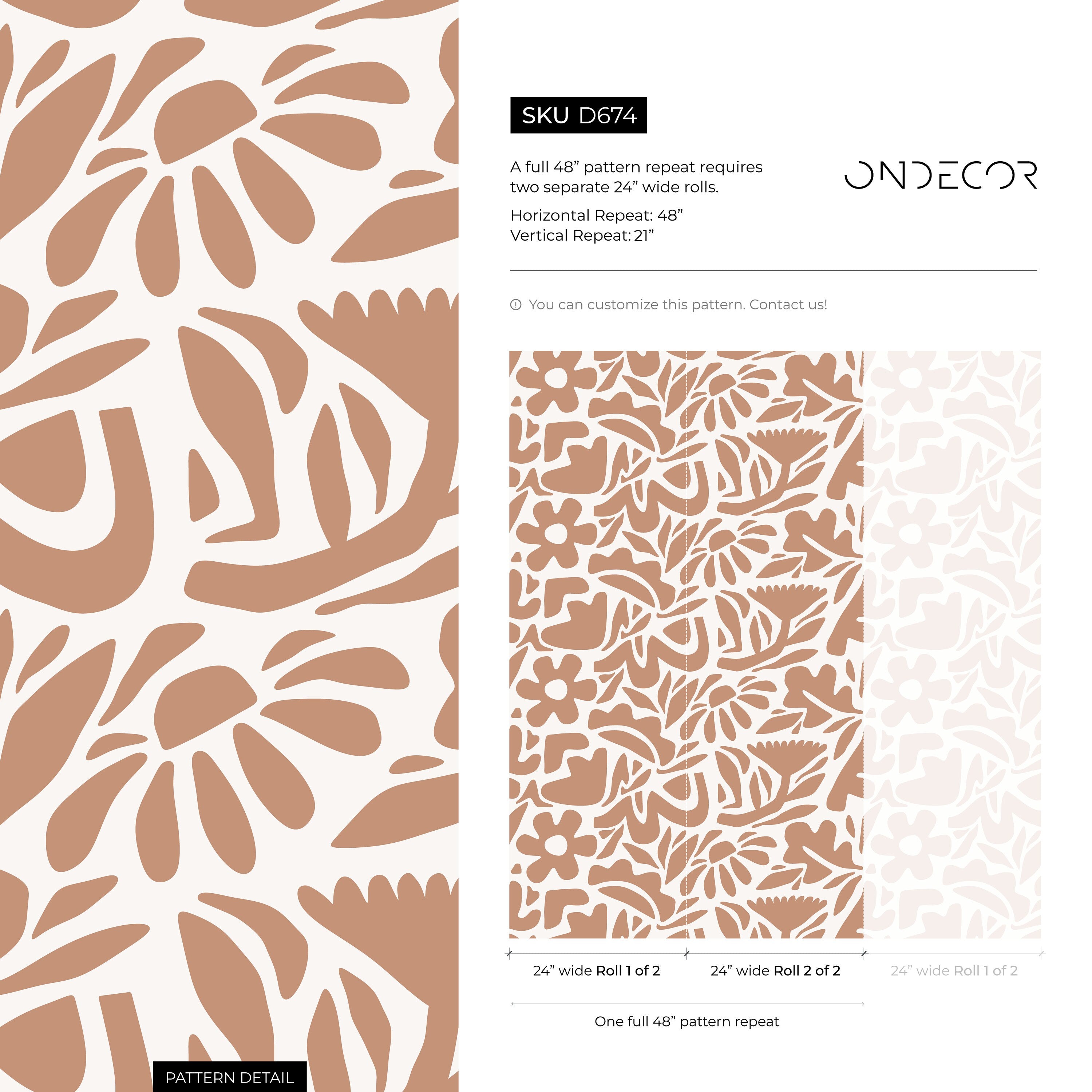 Abstract Floral Wallpaper With A Cutout Botanical Motif In Terracotta Orange - D674