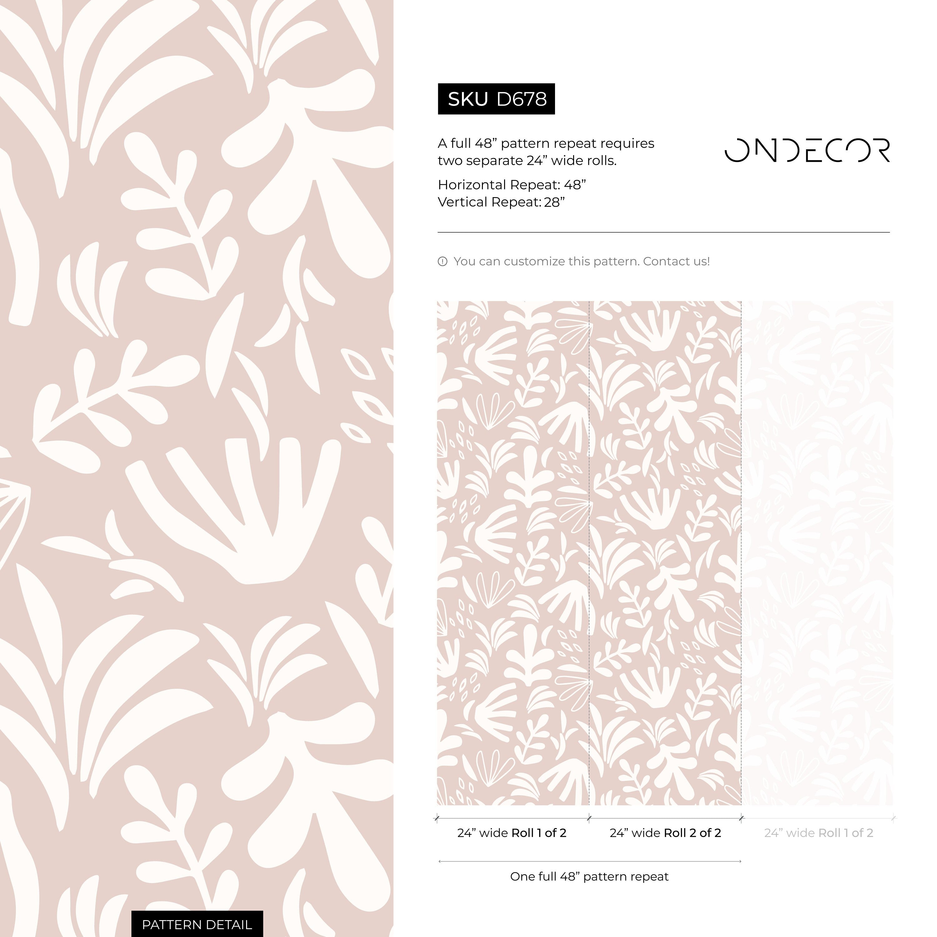 Abstract Wallpaper With A Stylized Garden Motif In Dusty Rose And Cream - D678