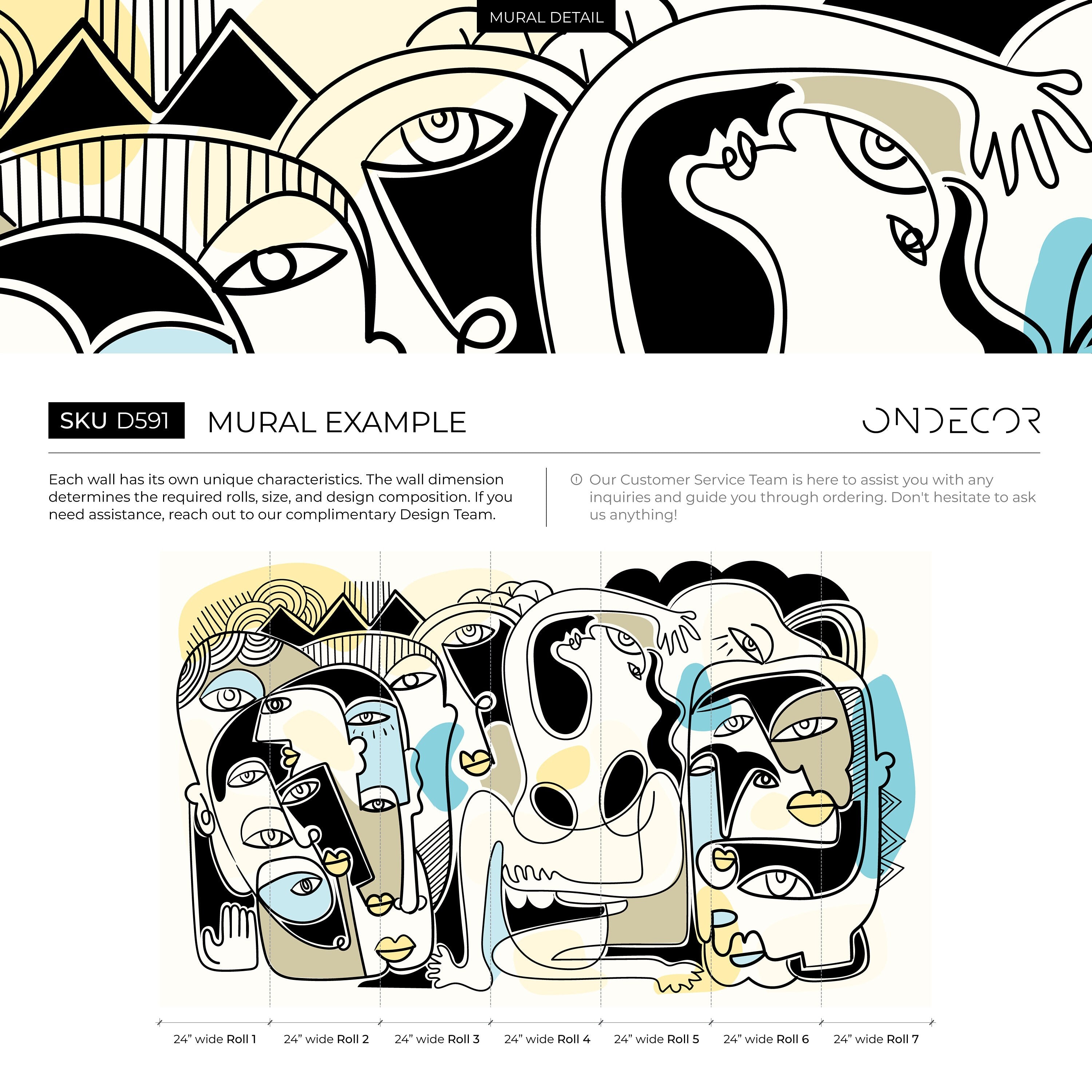 Abstract Wallpaper With A Modern Face Collage In Black, Blue, And Yellow - D591