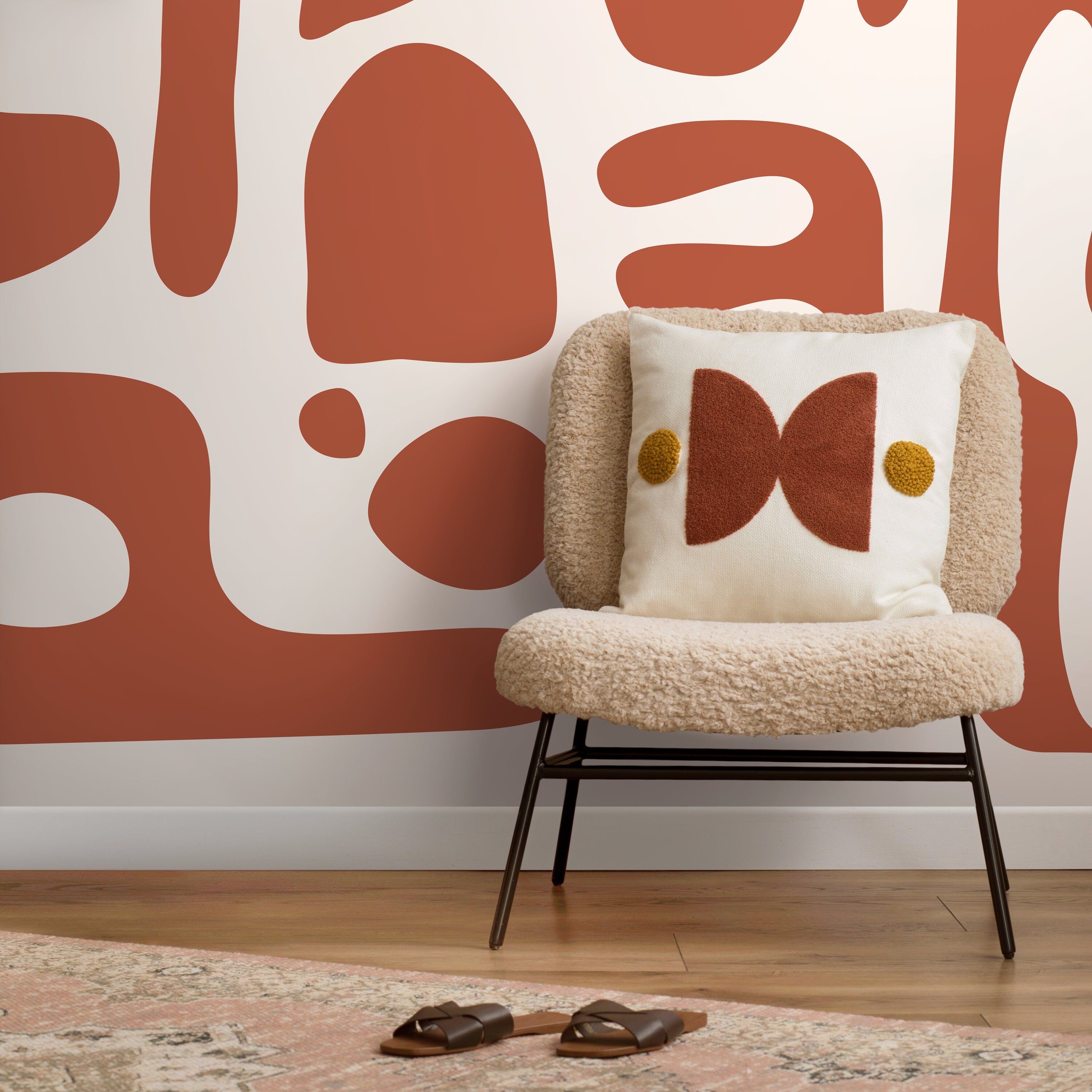 Abstract Wallpaper With Bold Organic Shapes In Terracotta And Cream - D595