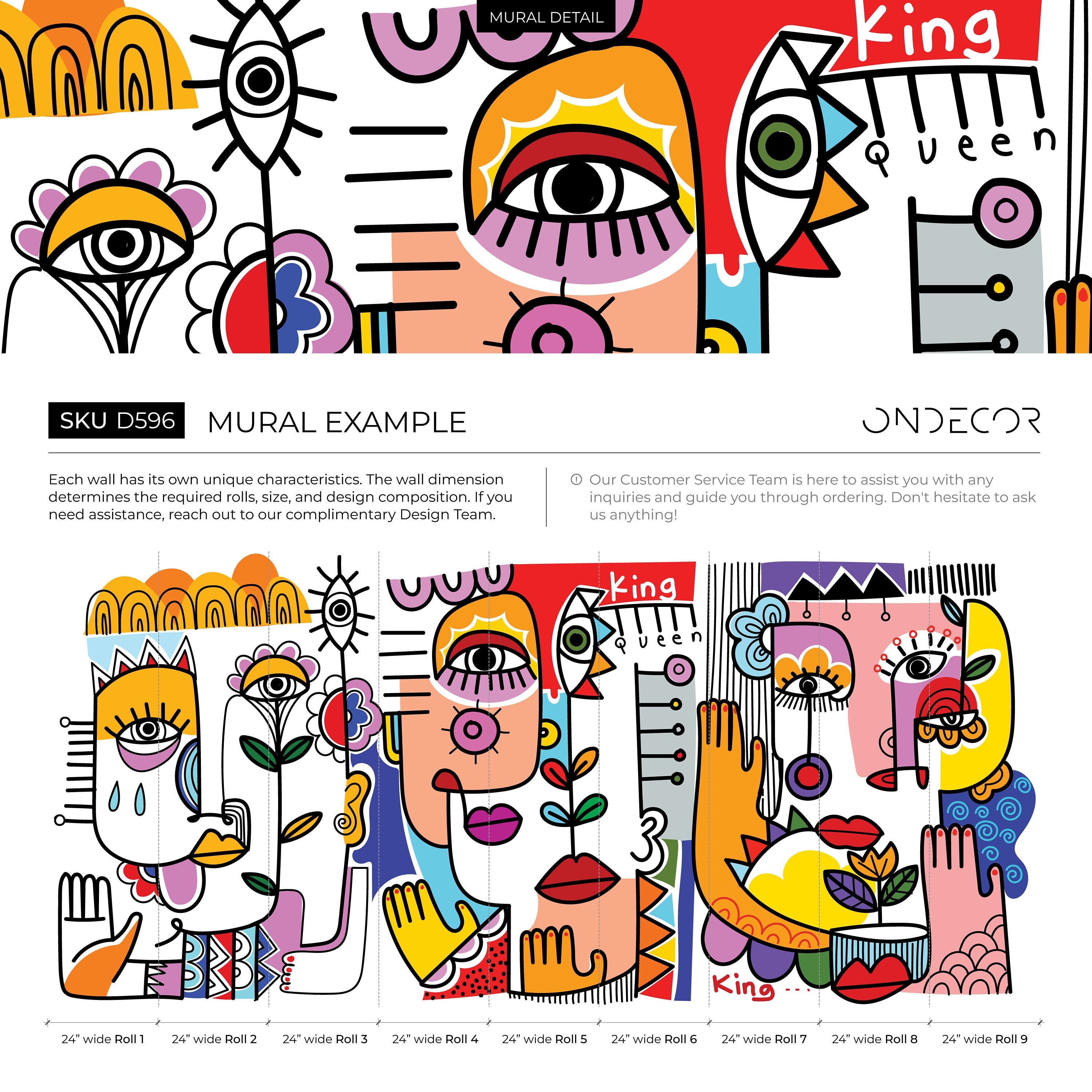 Abstract Wallpaper With A Surrealist Face Mural In Yellow, Red, And Blue - D596