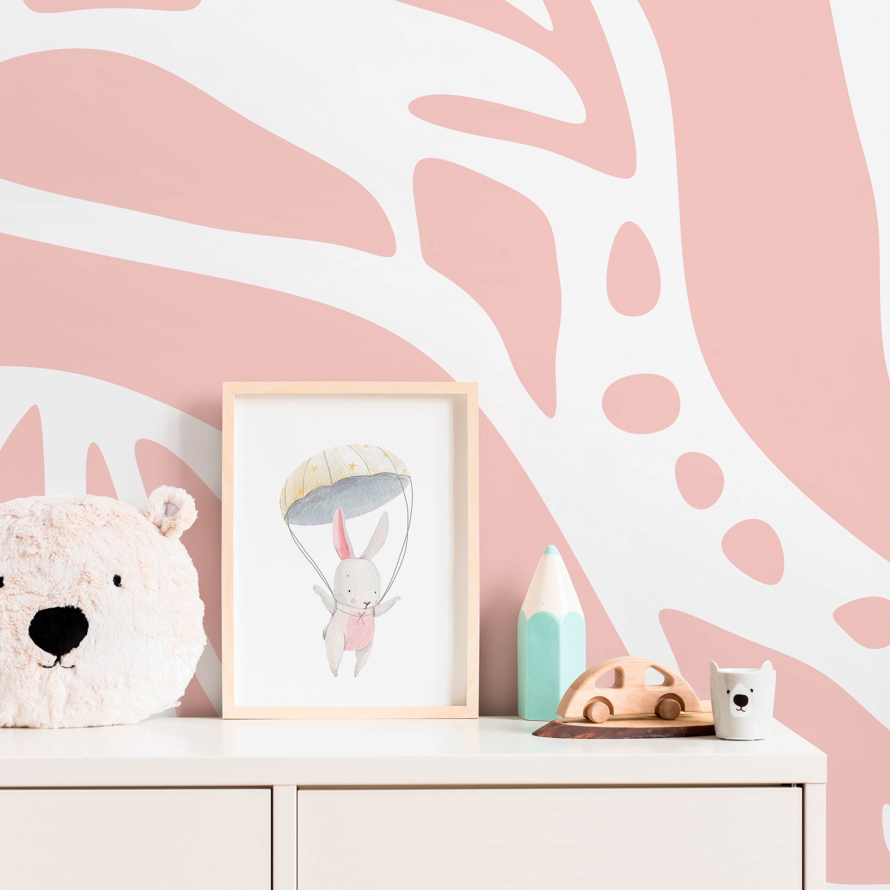 Abstract Wallpaper With Large Organic Forms In Pink - D635