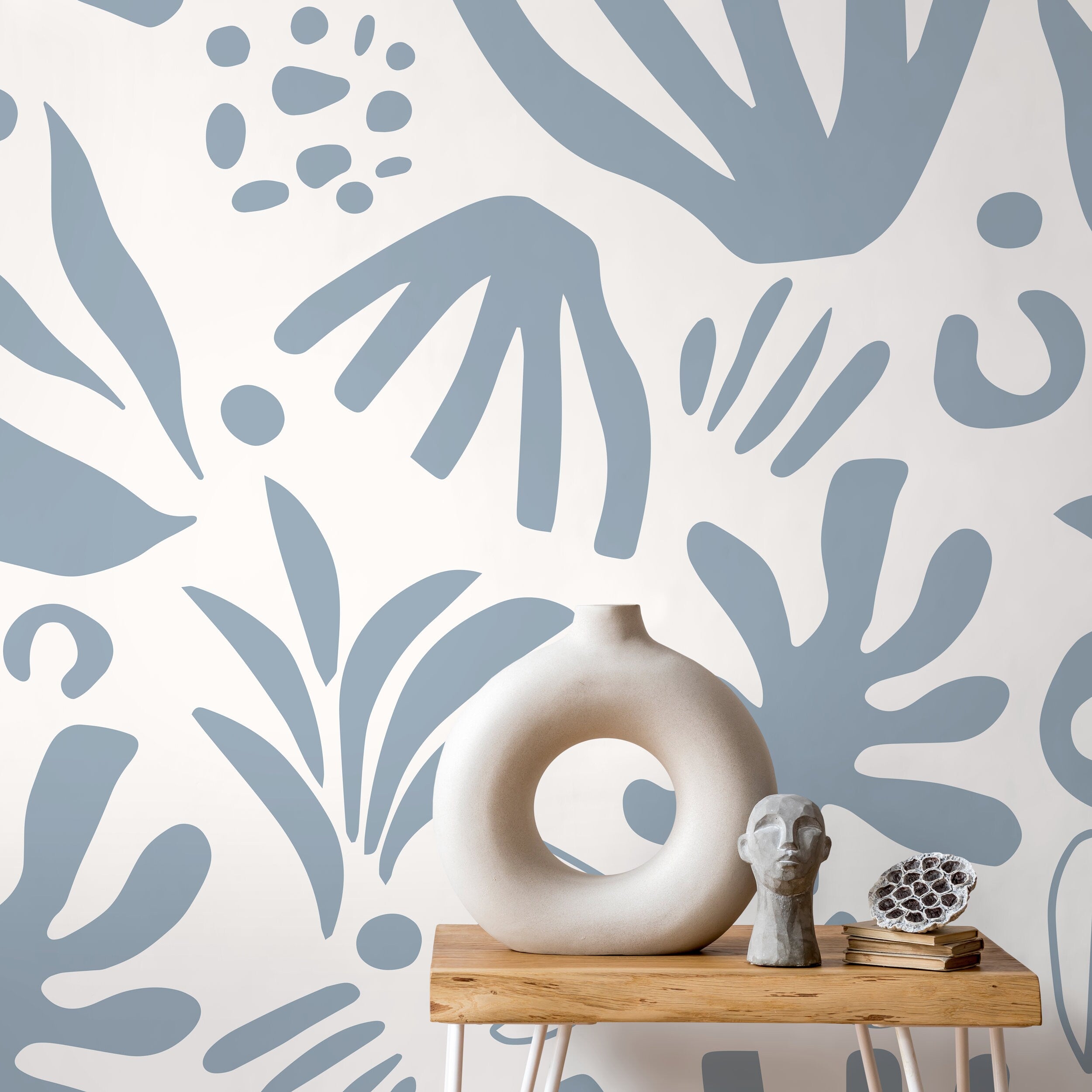 Abstract Wallpaper Featuring Leaf Cutouts In Light Blue - D683