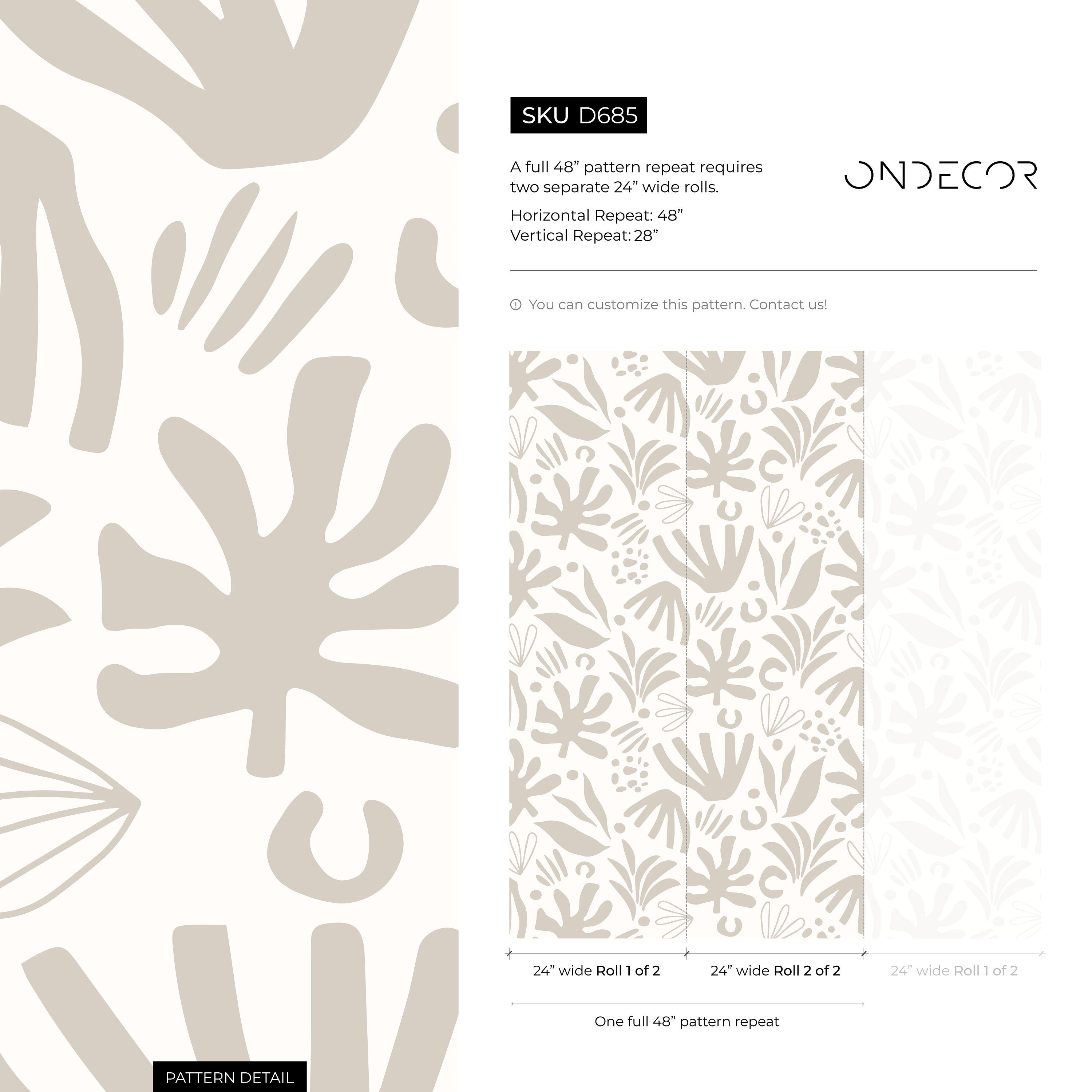 Abstract Wallpaper With Botanical Cutouts In Neutral Beige - D685