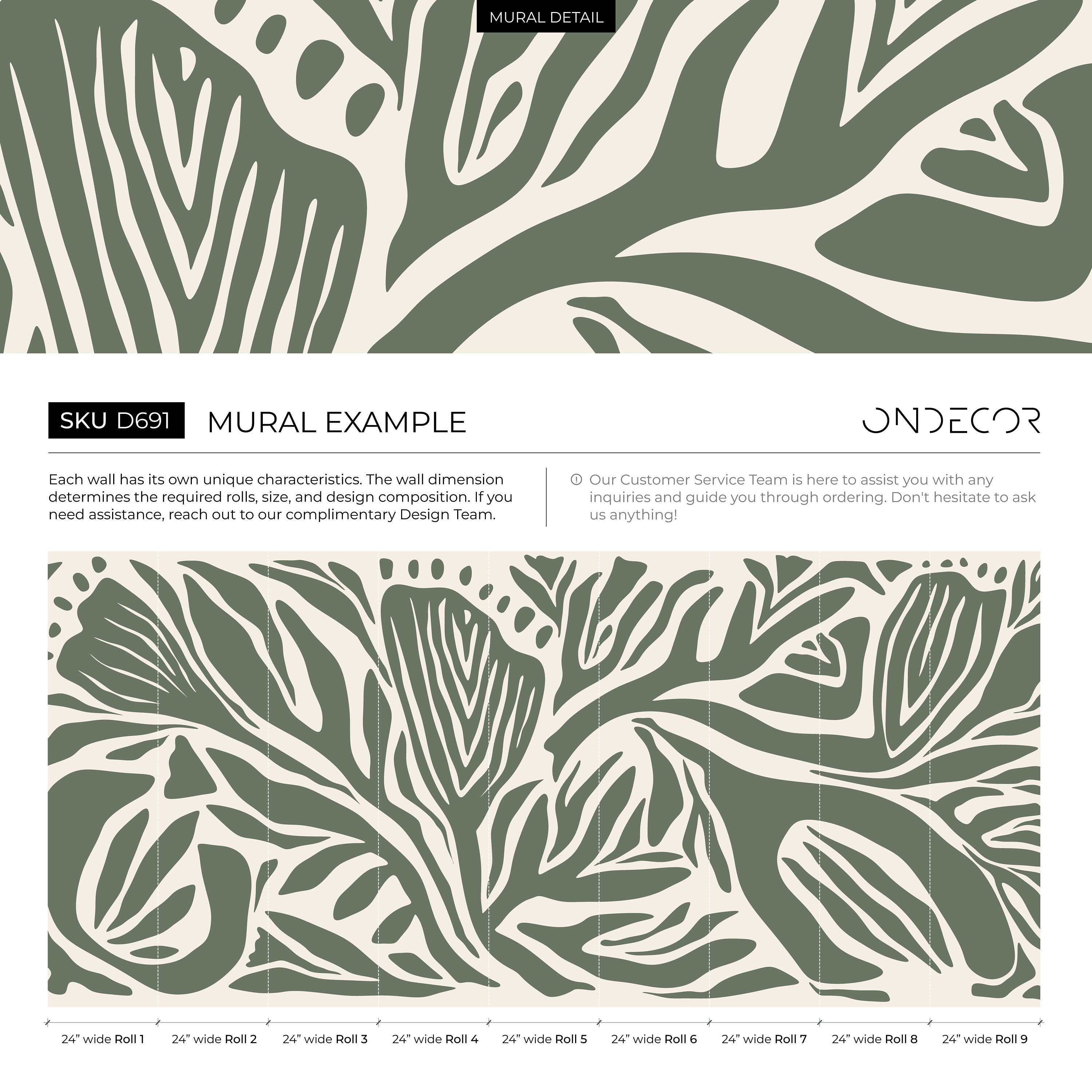 Abstract Wallpaper With Flowing Organic Shapes In Olive Green And Cream - D691