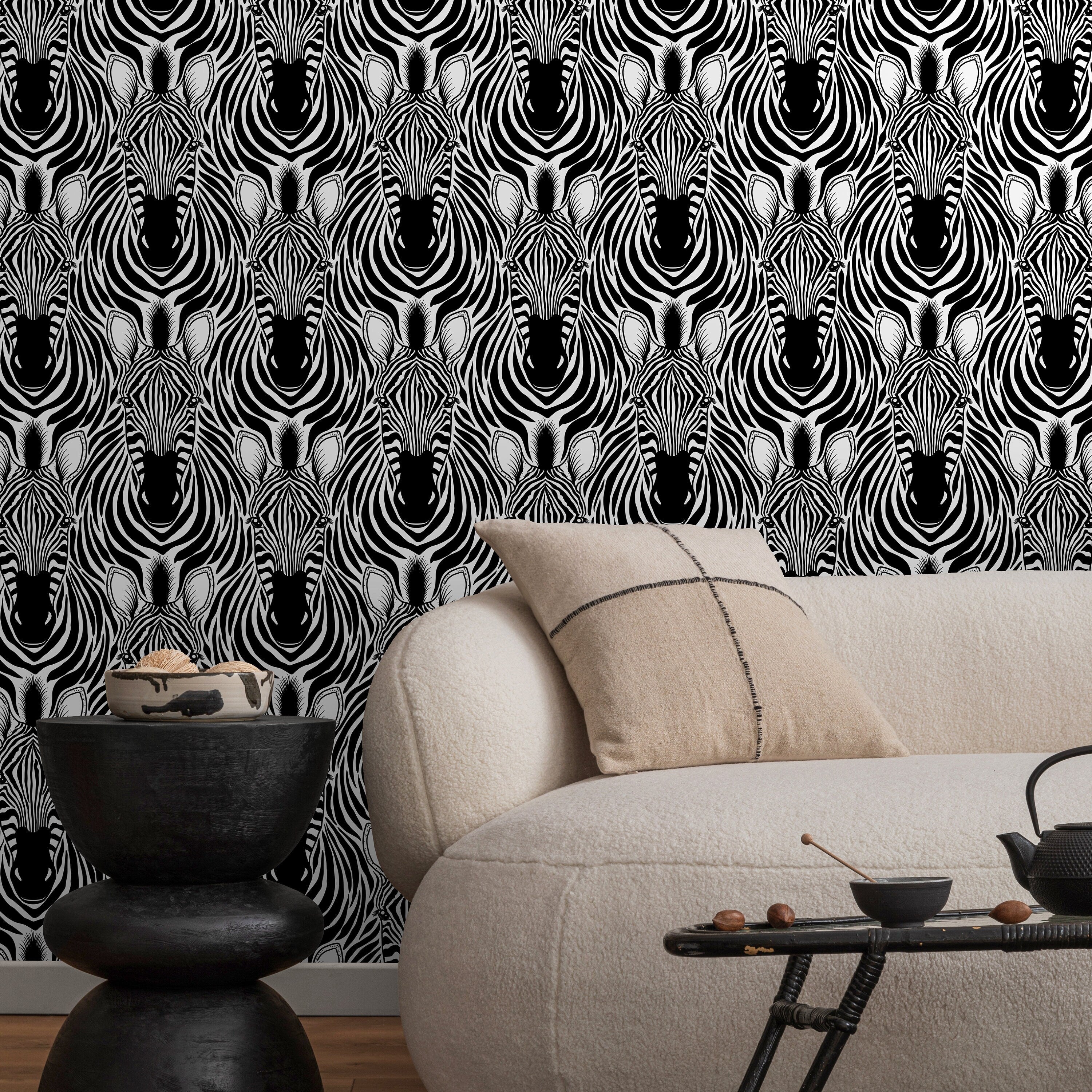 Animal Print Wallpaper With A Graphic Zebra Motif In Black And White - D948