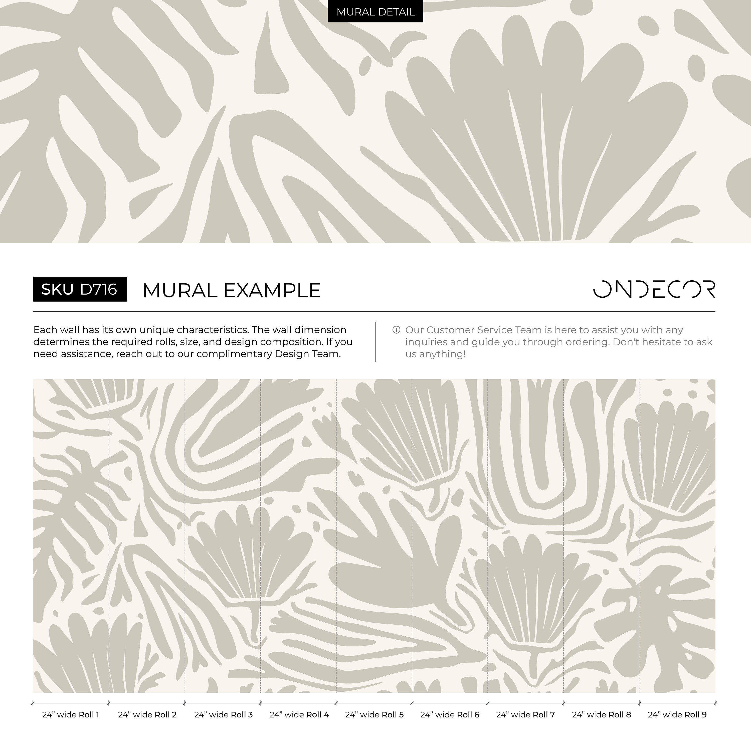 Abstract Botanical Wallpaper With Organic Leaf Shapes In Sage Green And Cream - D716