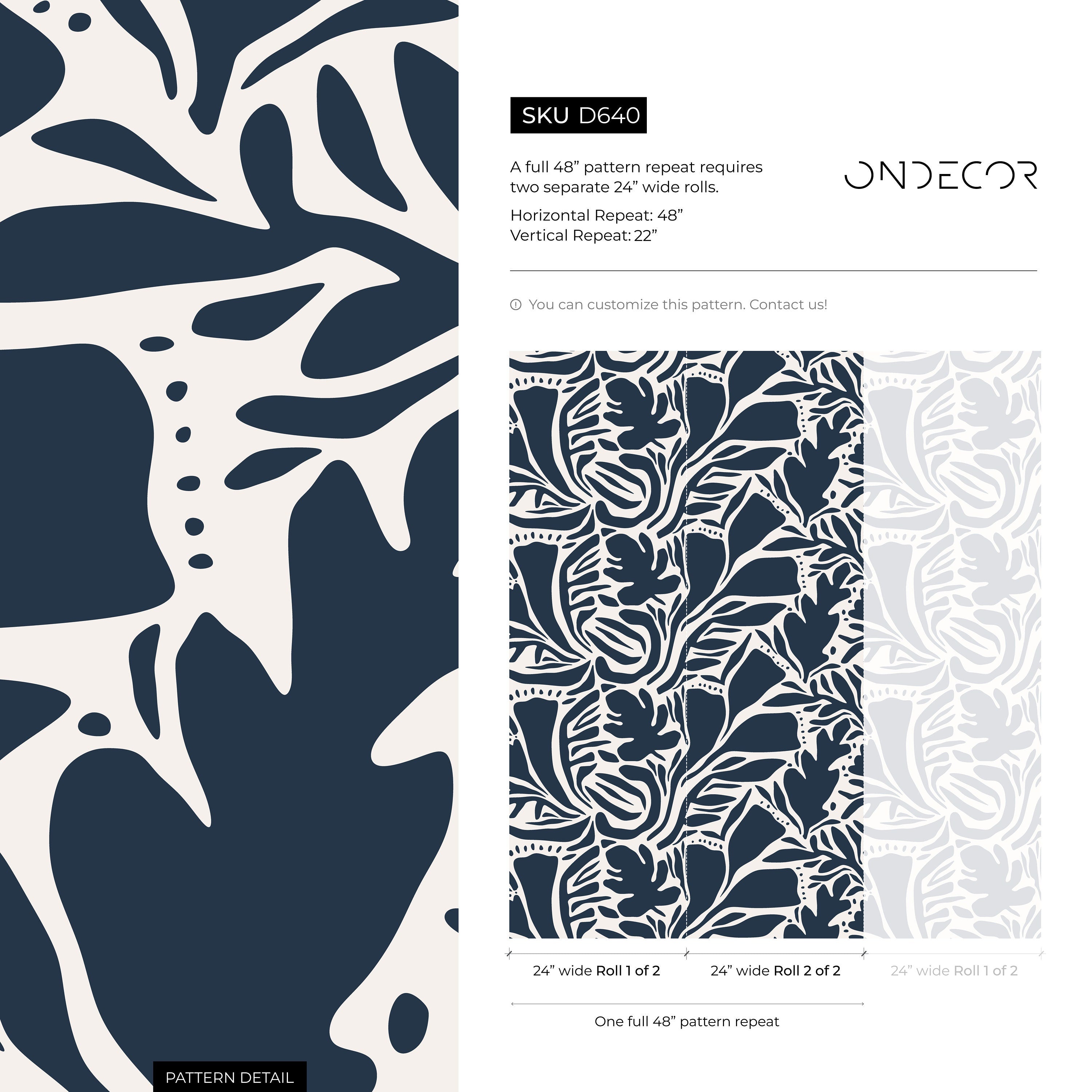Abstract Wallpaper With Bold Leaf Cutouts In Navy And Cream - D640