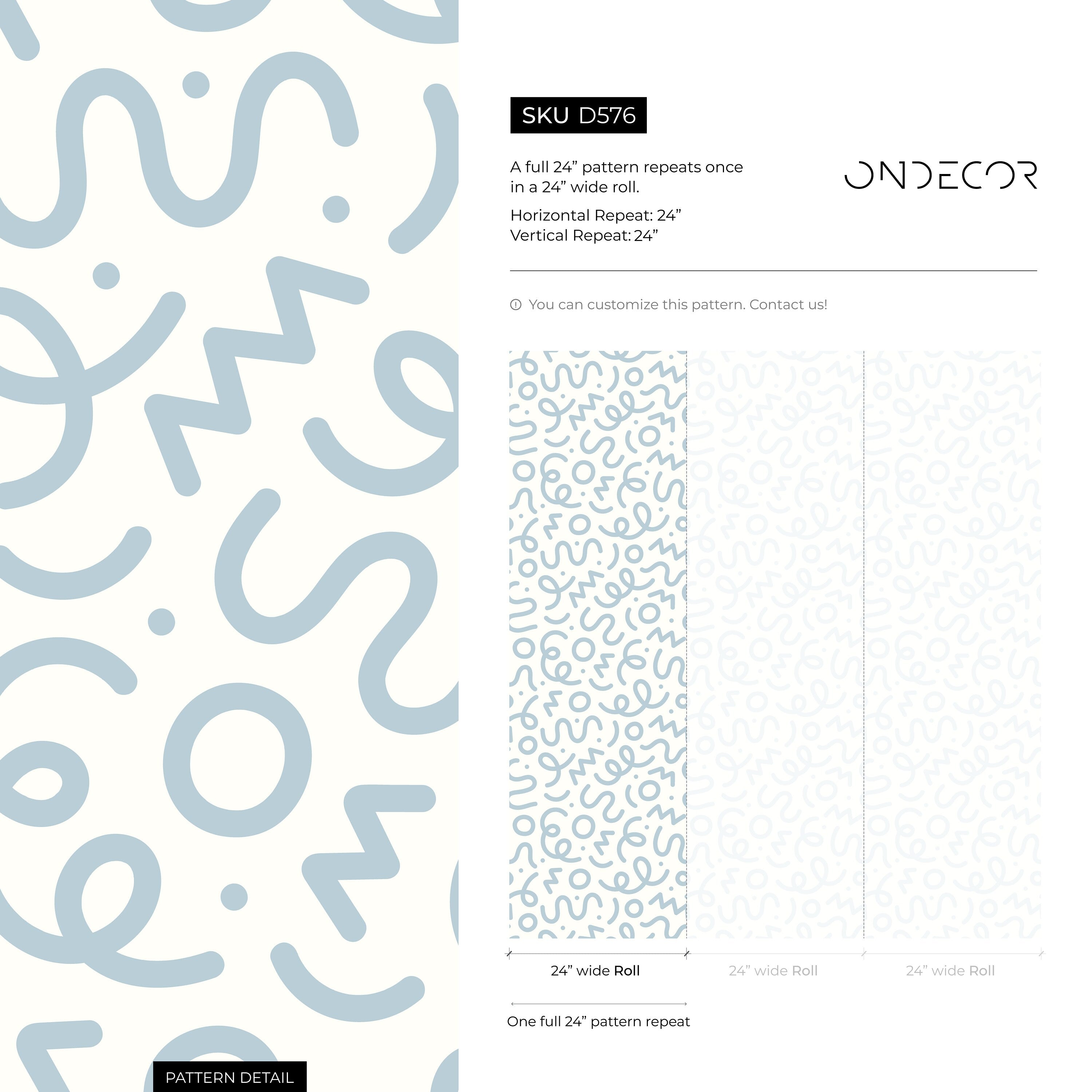Abstract Wallpaper With Playful Squiggles And Shapes In Light Blue - D576