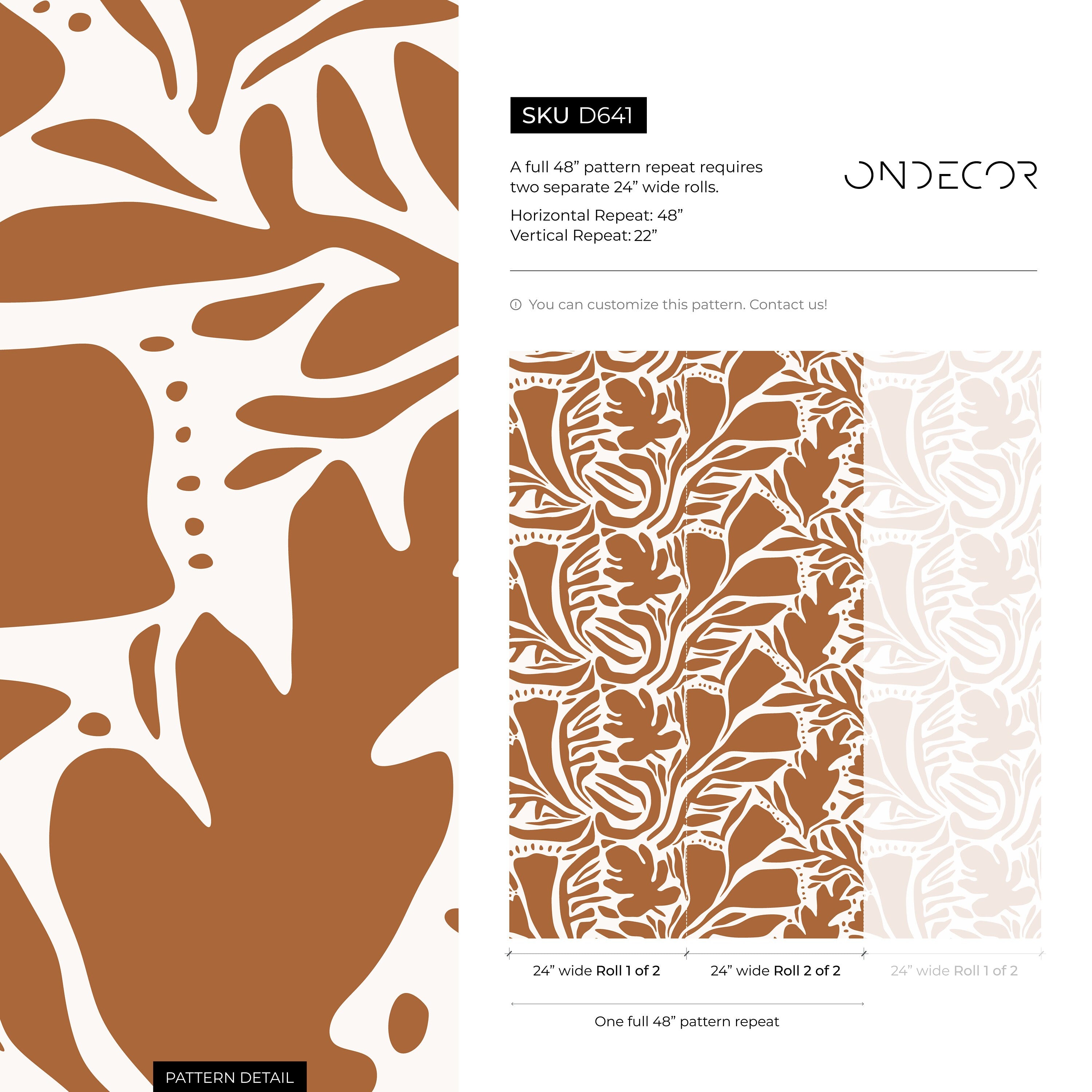 Abstract Wallpaper With A Bold Botanical Motif In Orange And White - D641