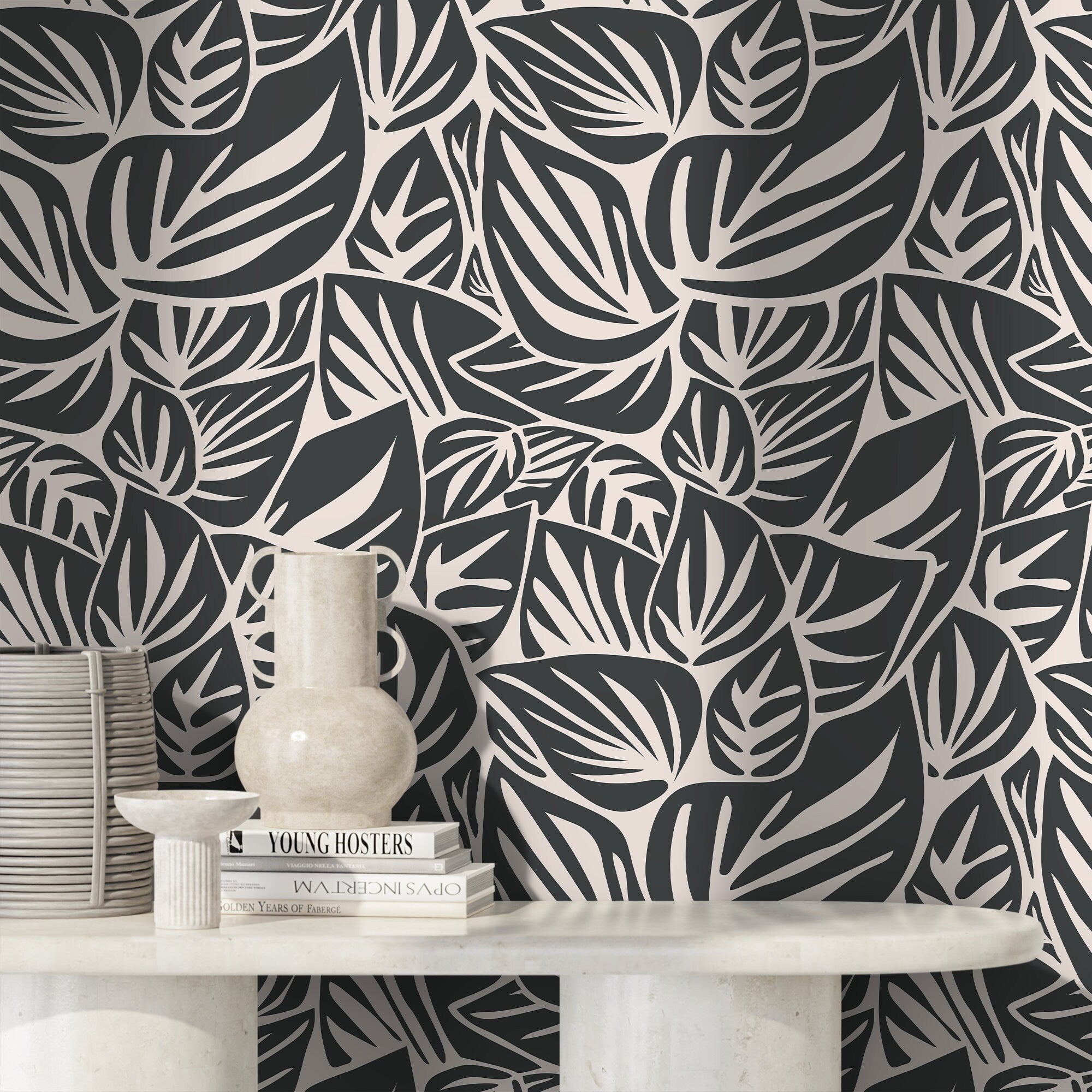 Leaf Wallpaper With An Abstract Motif In Gray And Beige - D649