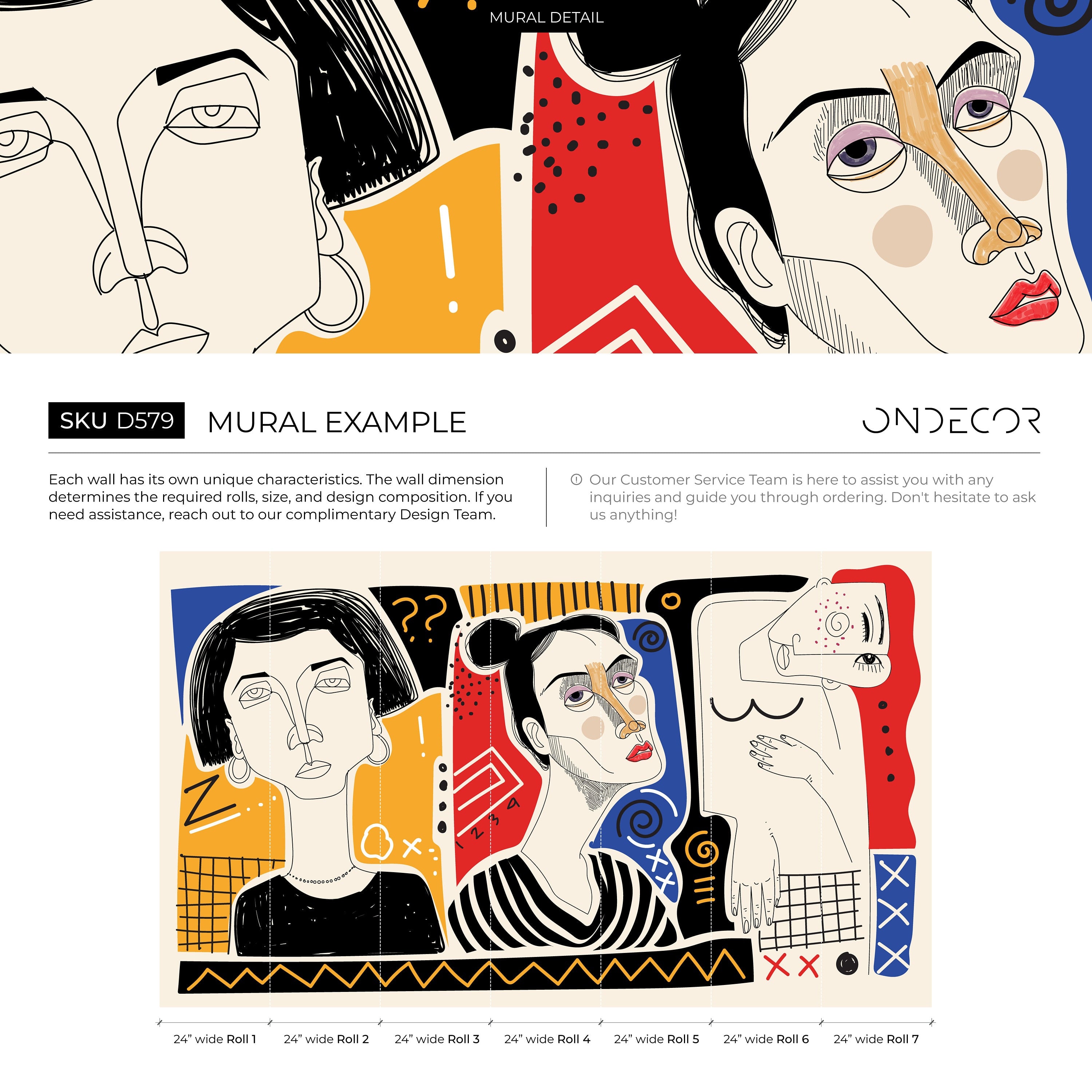 Abstract Wallpaper With Hand-drawn Faces In Red, Yellow, And Blue - D579