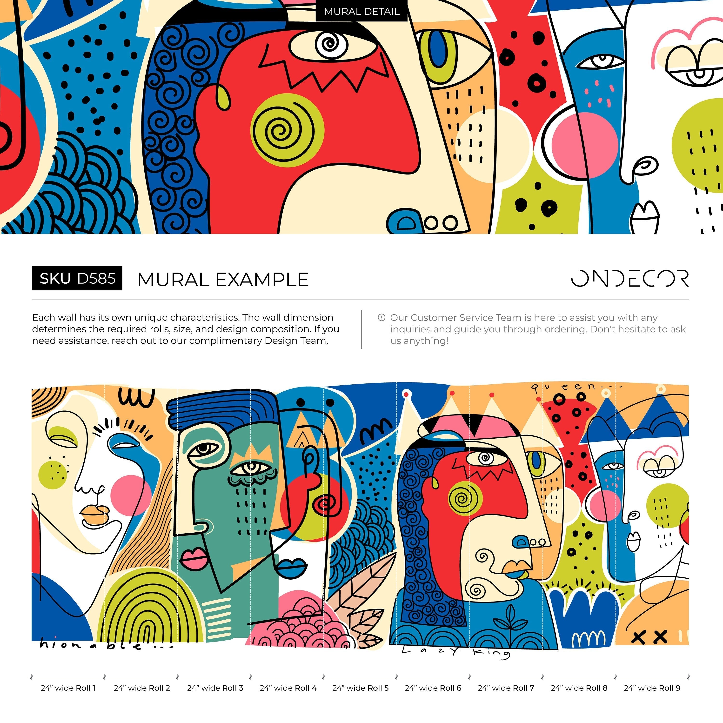 Cubism Wallpaper With Abstract Faces In Red, Blue, And Yellow - D585