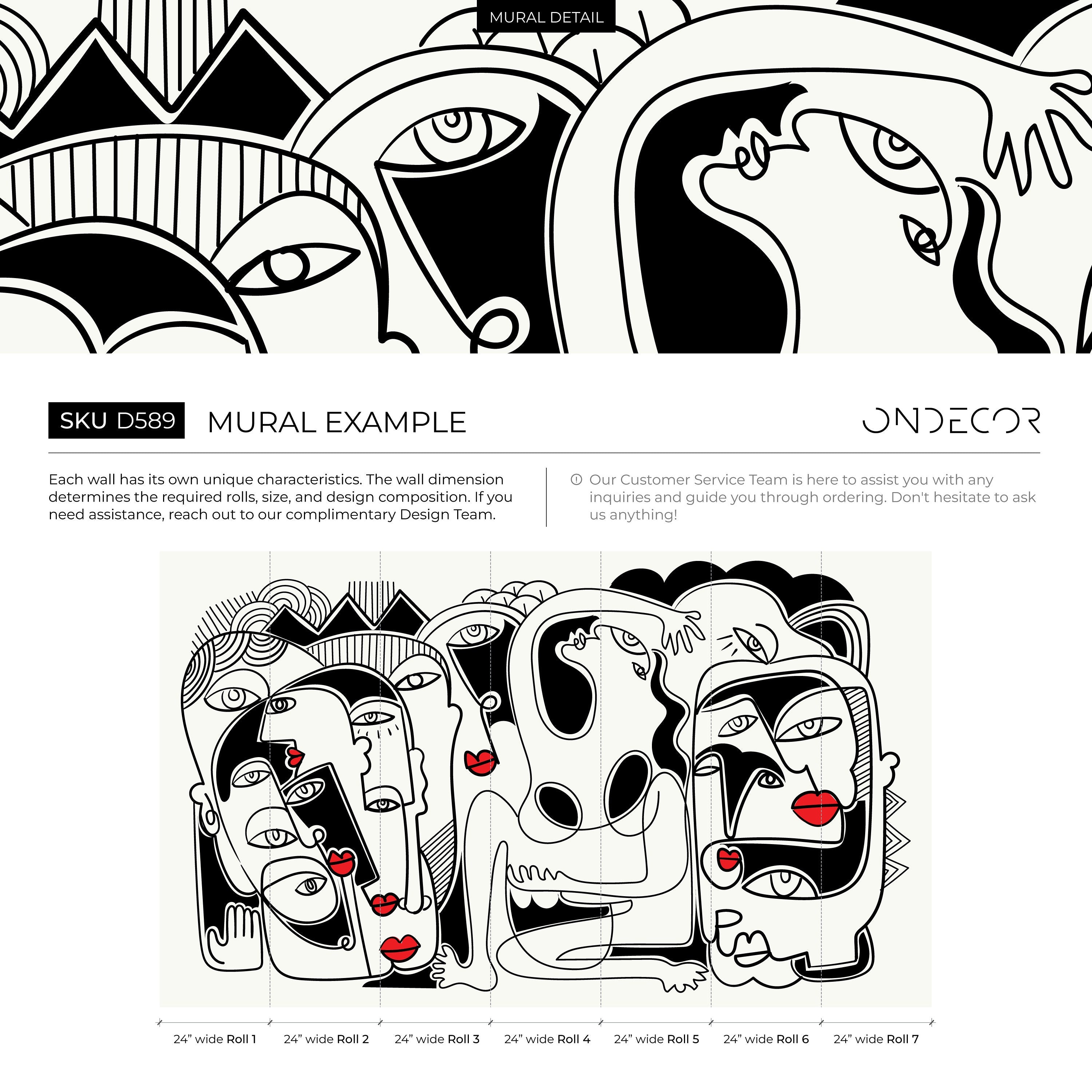 Abstract Wallpaper Inspired By Picasso Faces In Black And Red - D589