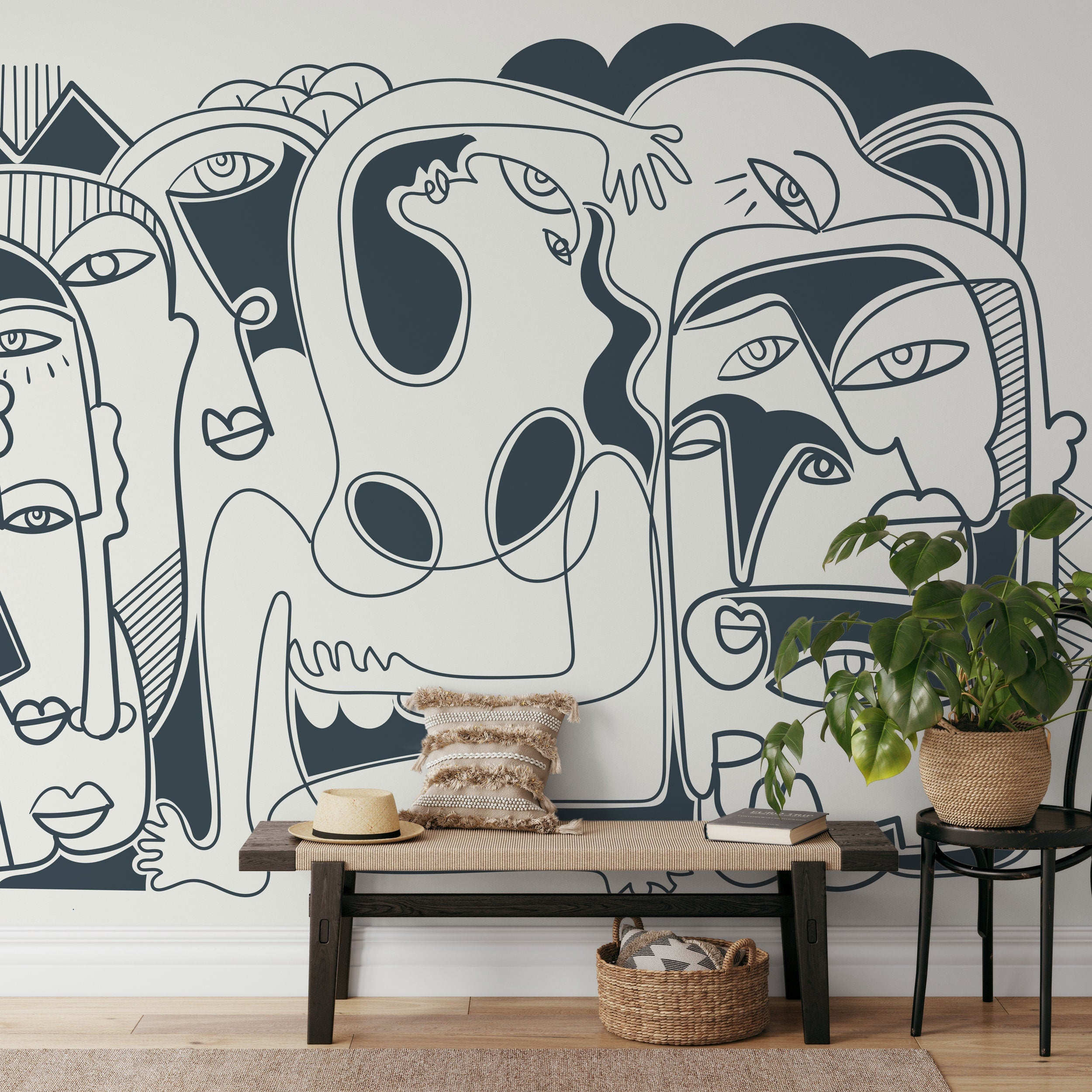 Cubism Wallpaper Inspired By Picasso Faces In Dark Grey - D590