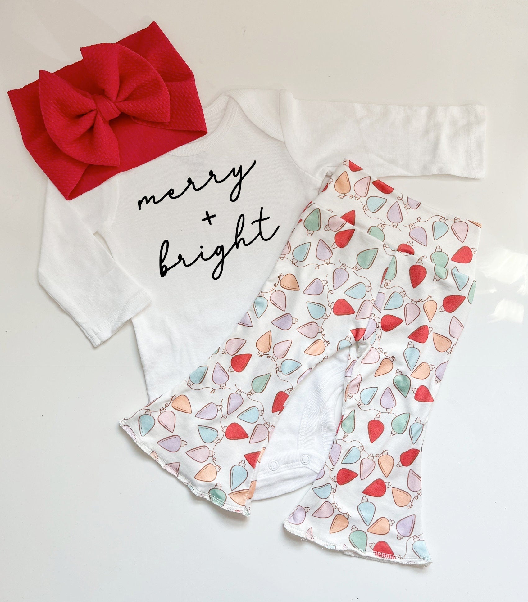 Merry & Bright Christmas Lights Bell Bottom Outfit