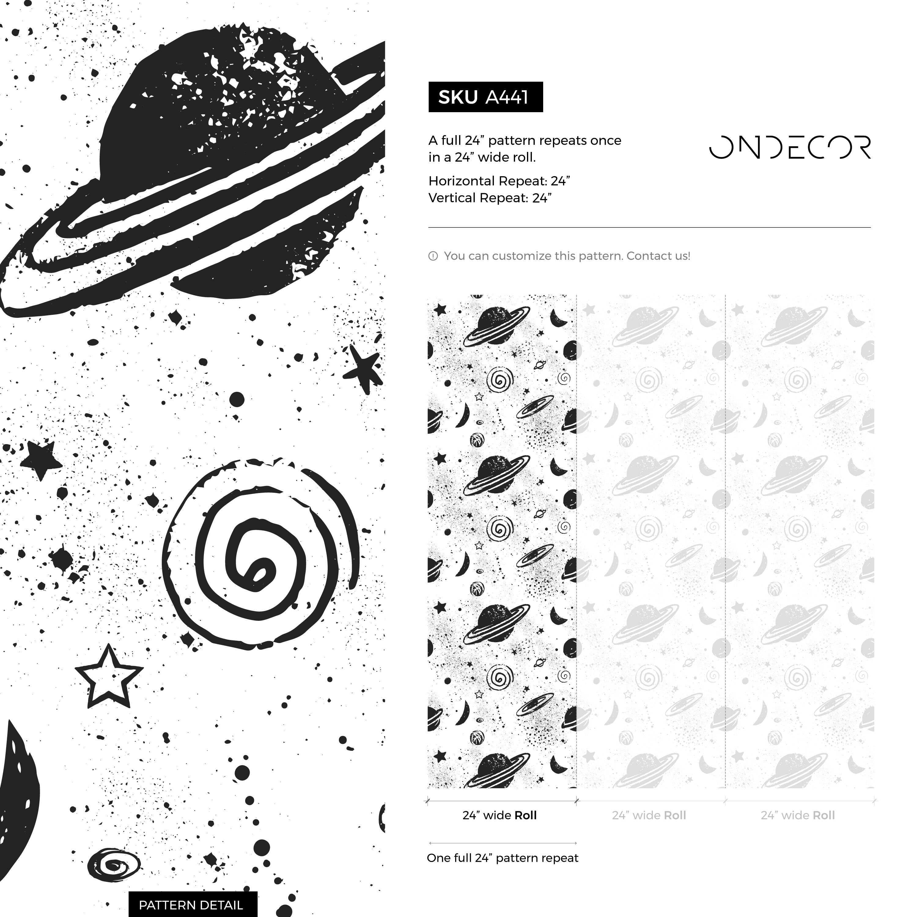 Space Wallpaper Featuring Hand-drawn Planets And Stars In Black And White - A441