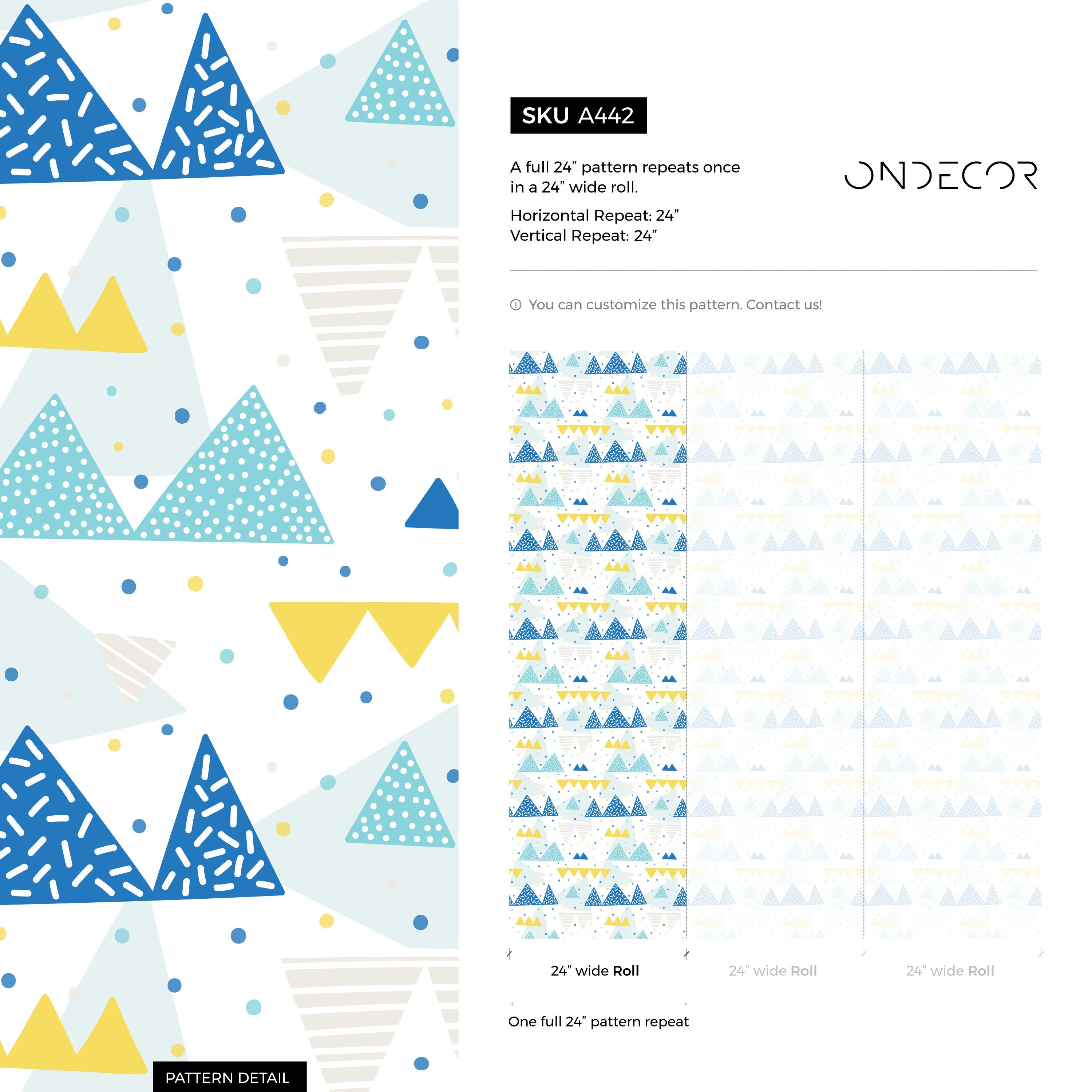 Mountain Wallpaper With A Geometric Peak Motif In Blue, Yellow, And Gray - A442