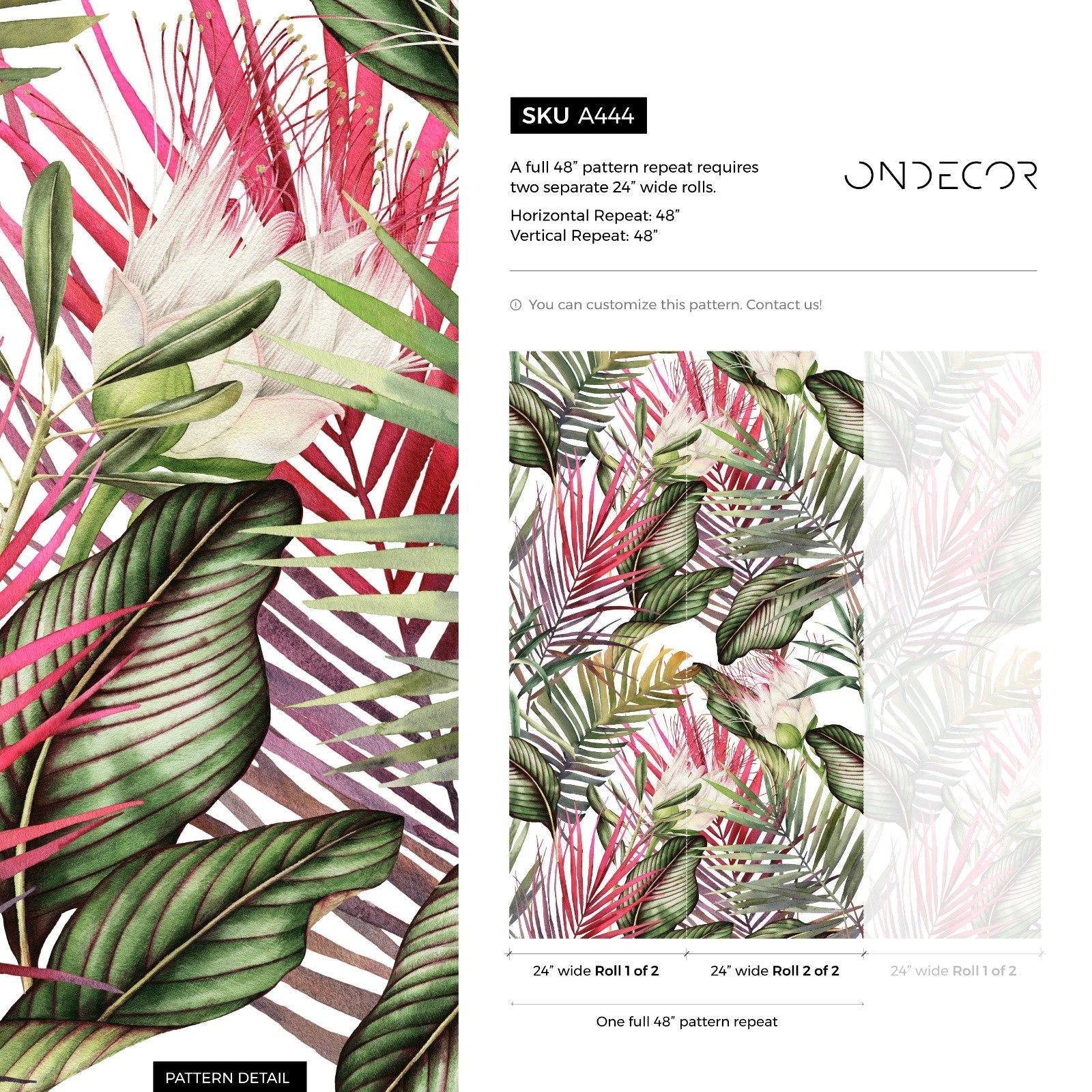 Tropical Wallpaper With Lush Jungle Leaves In Red, Green, And Purple - A444