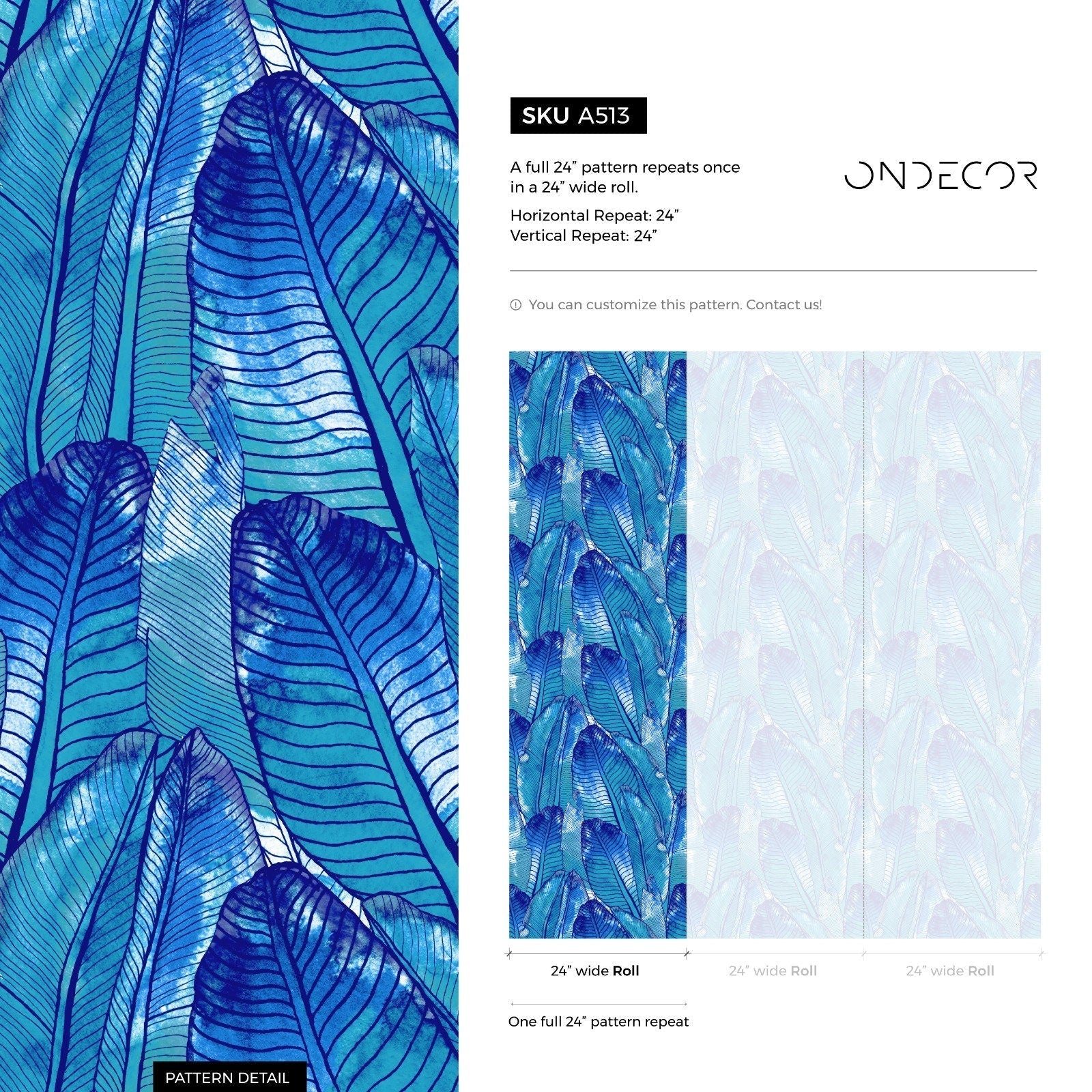 Tropical Wallpaper With Layered Banana Leaves In Blue And Turquoise - A513