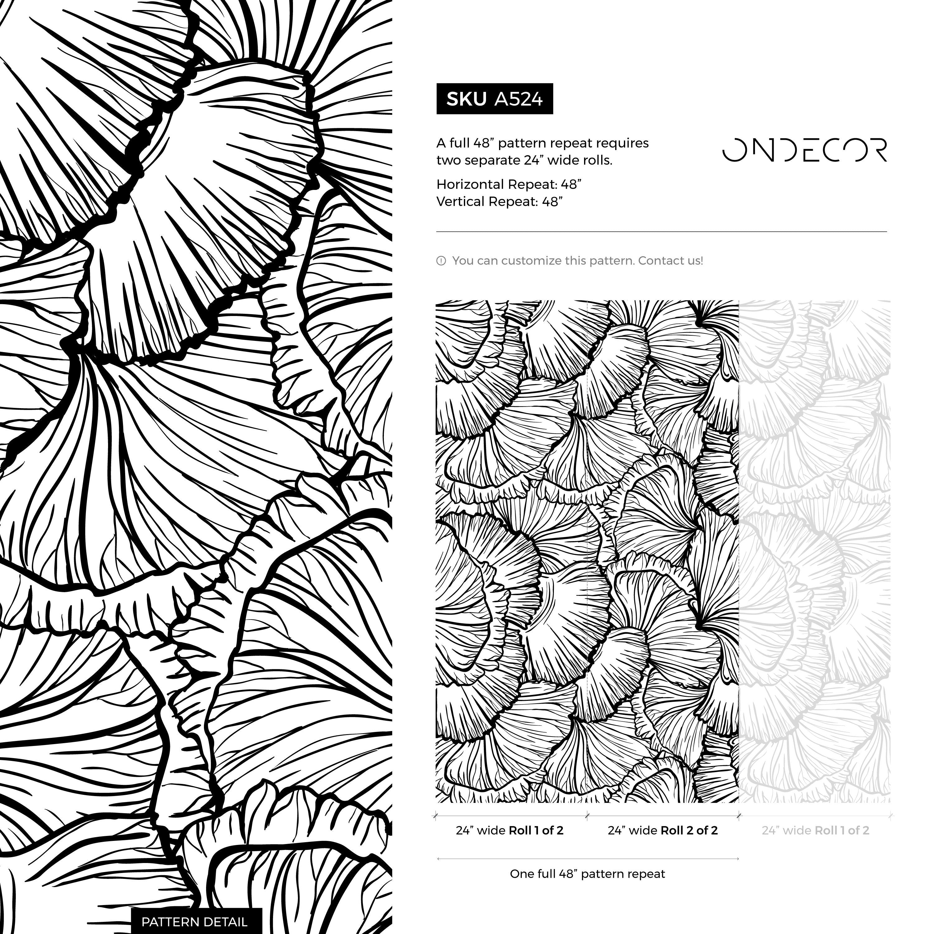 Abstract Wallpaper Featuring Large Graphic Leaves In Black And White - A524