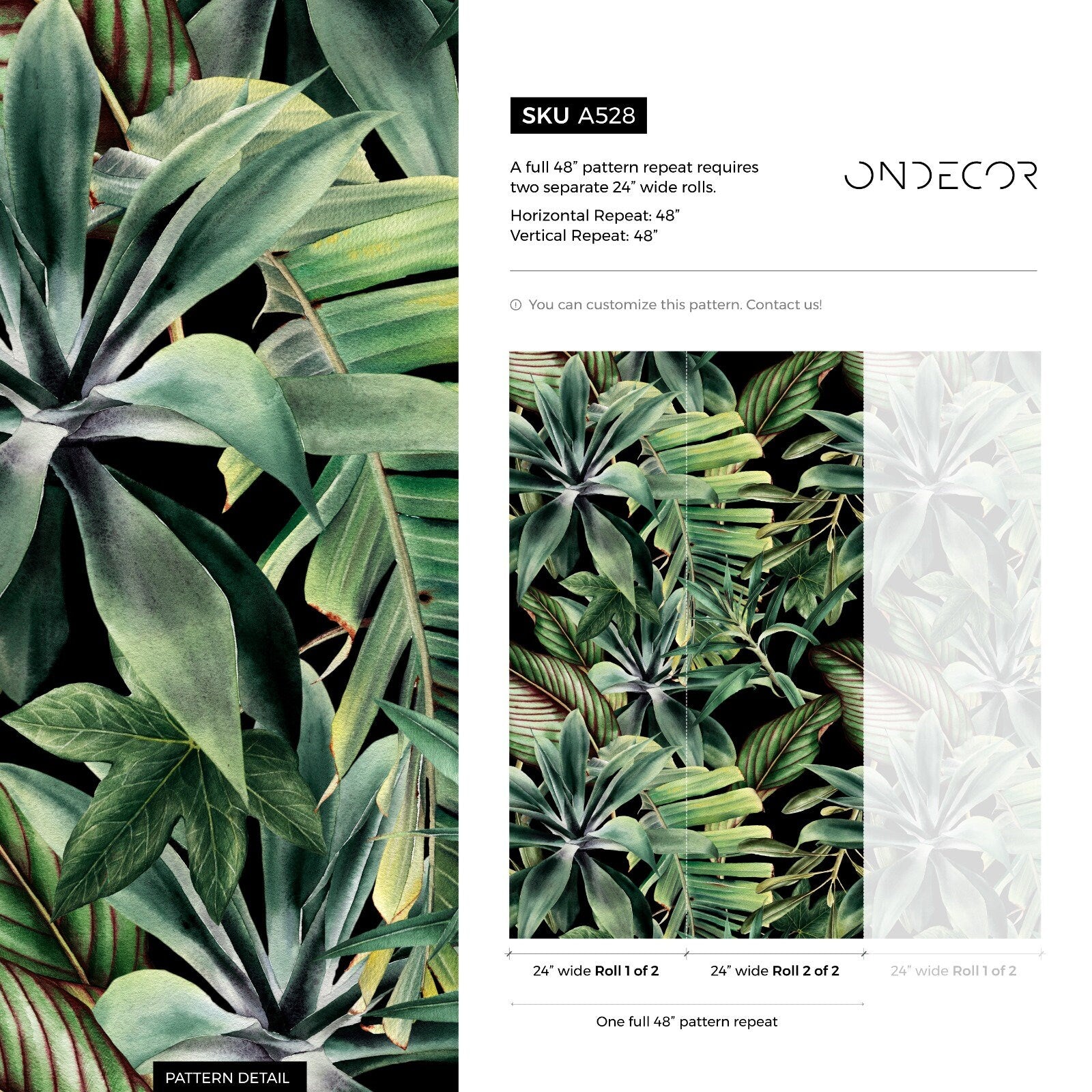 Tropical Wallpaper With A Lush Jungle Leaf Motif In Green And Black - A528