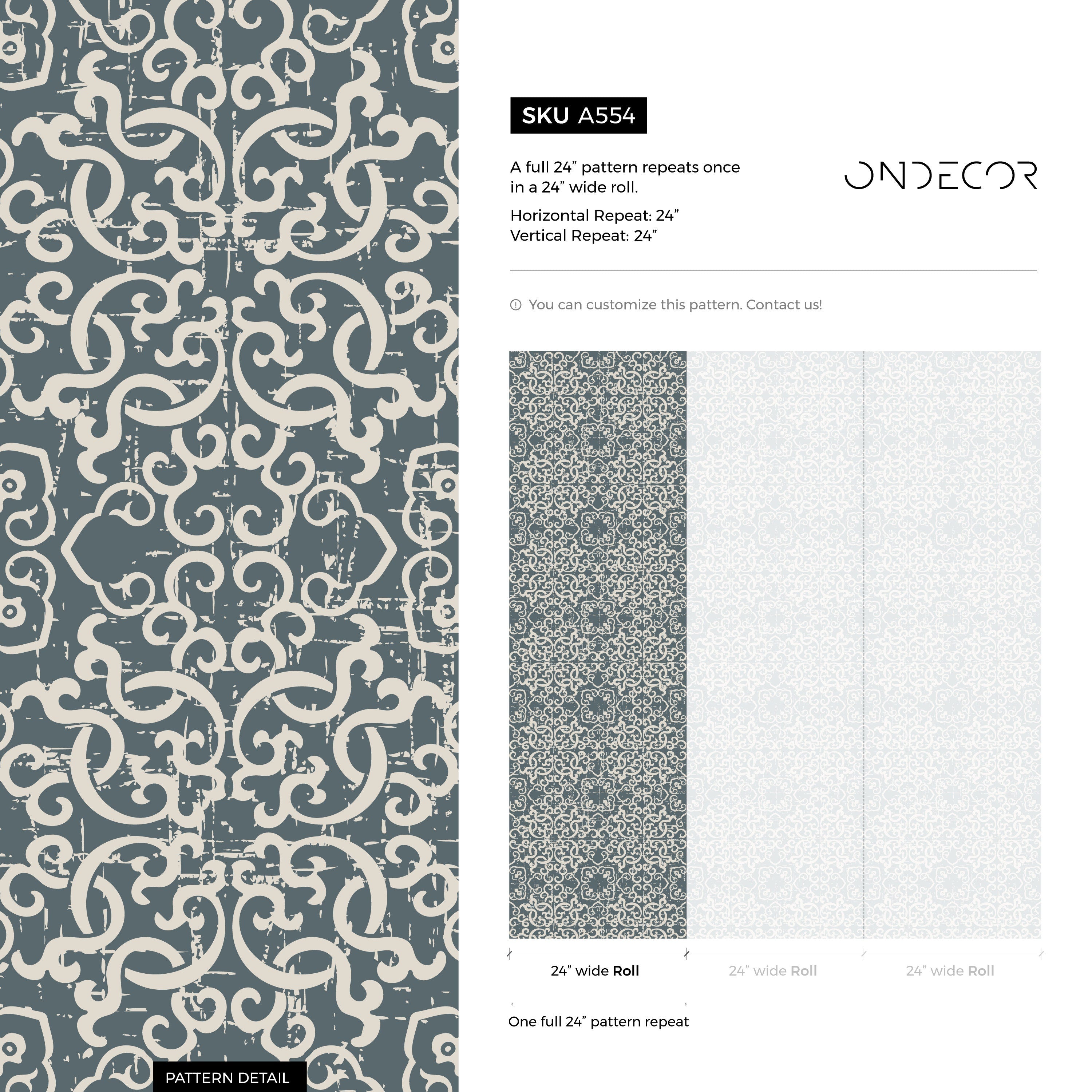 Tile Wallpaper With A Distressed Azulejos Motif In Slate Blue And Cream - A554