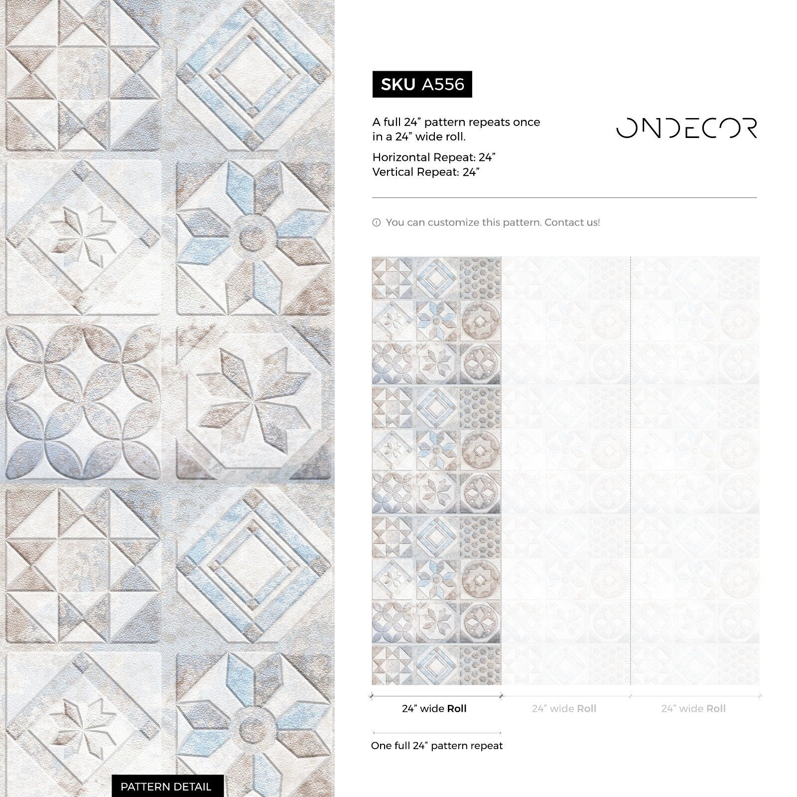 Tile Wallpaper With A Portuguese Azulejos Motif In Blue, Brown, And Gray - A556