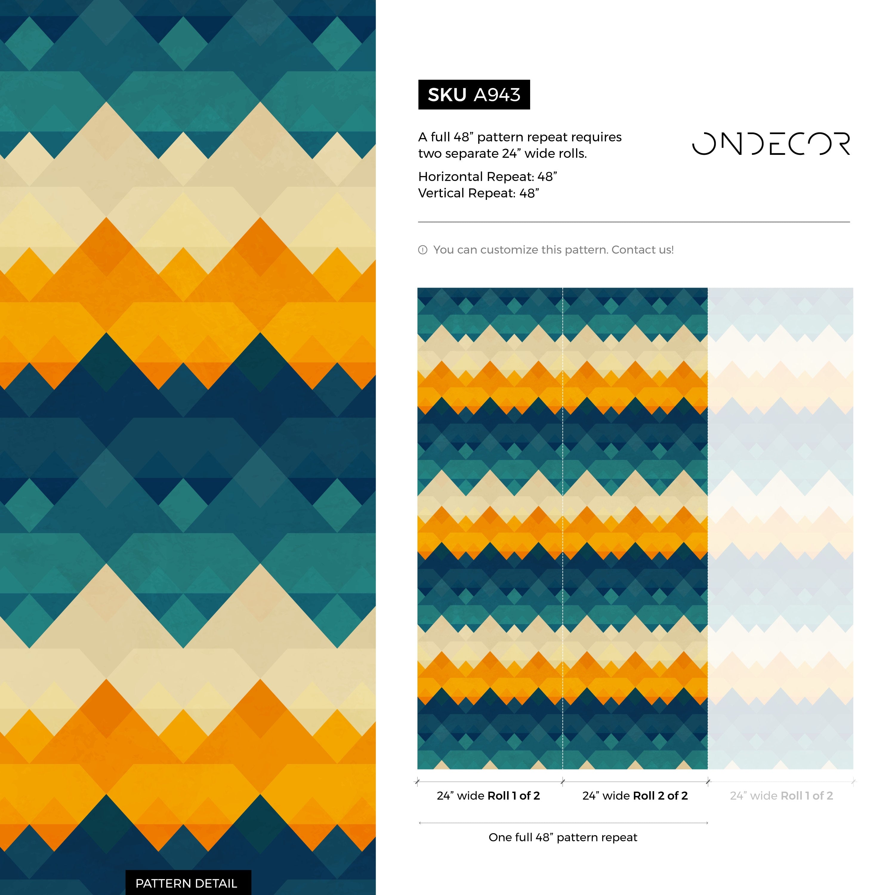 Geometric Wallpaper With A Zigzag Triangle Motif In Blue, Yellow, And Cream - A943