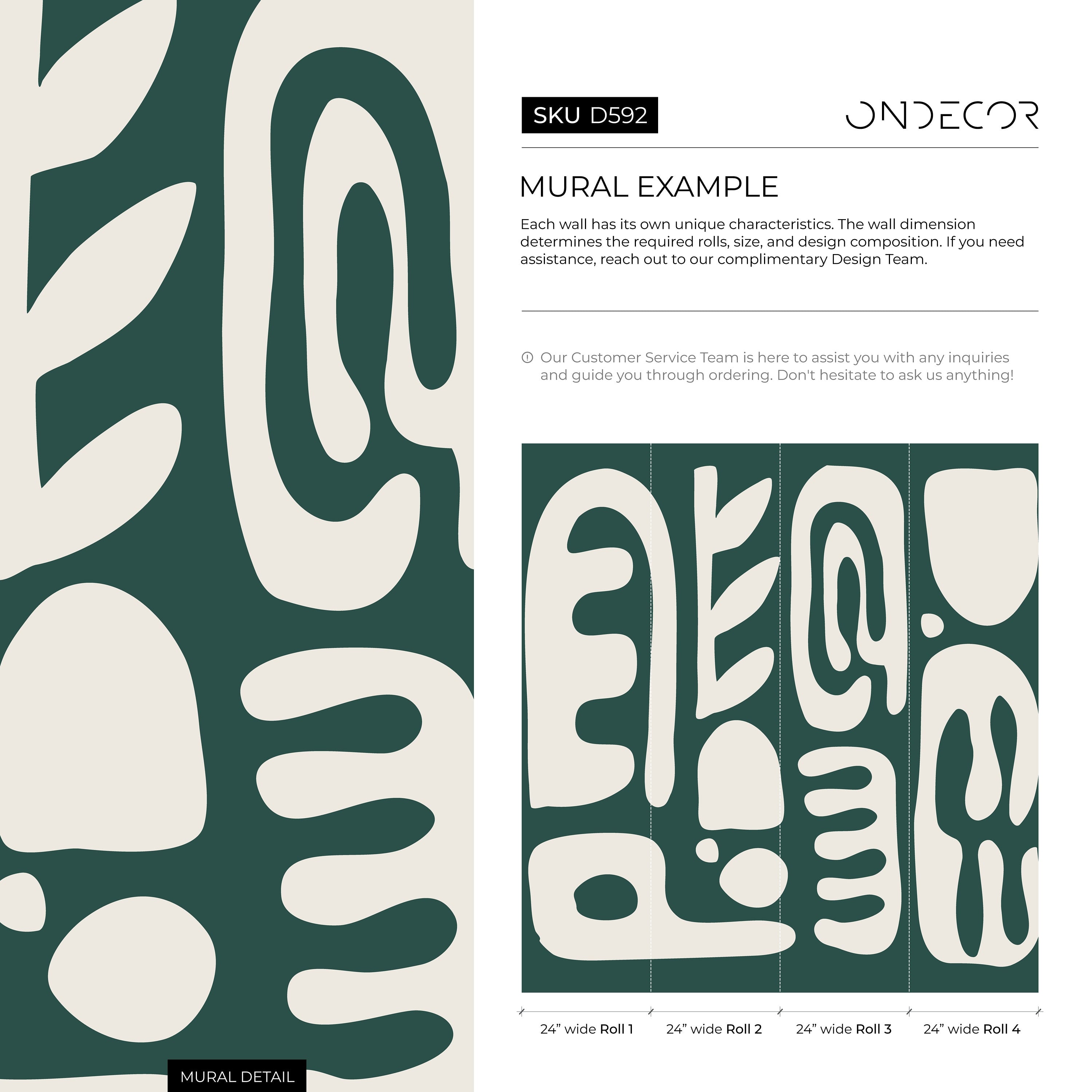 Abstract Wallpaper Featuring Large Fluid Forms In Green And White - D592