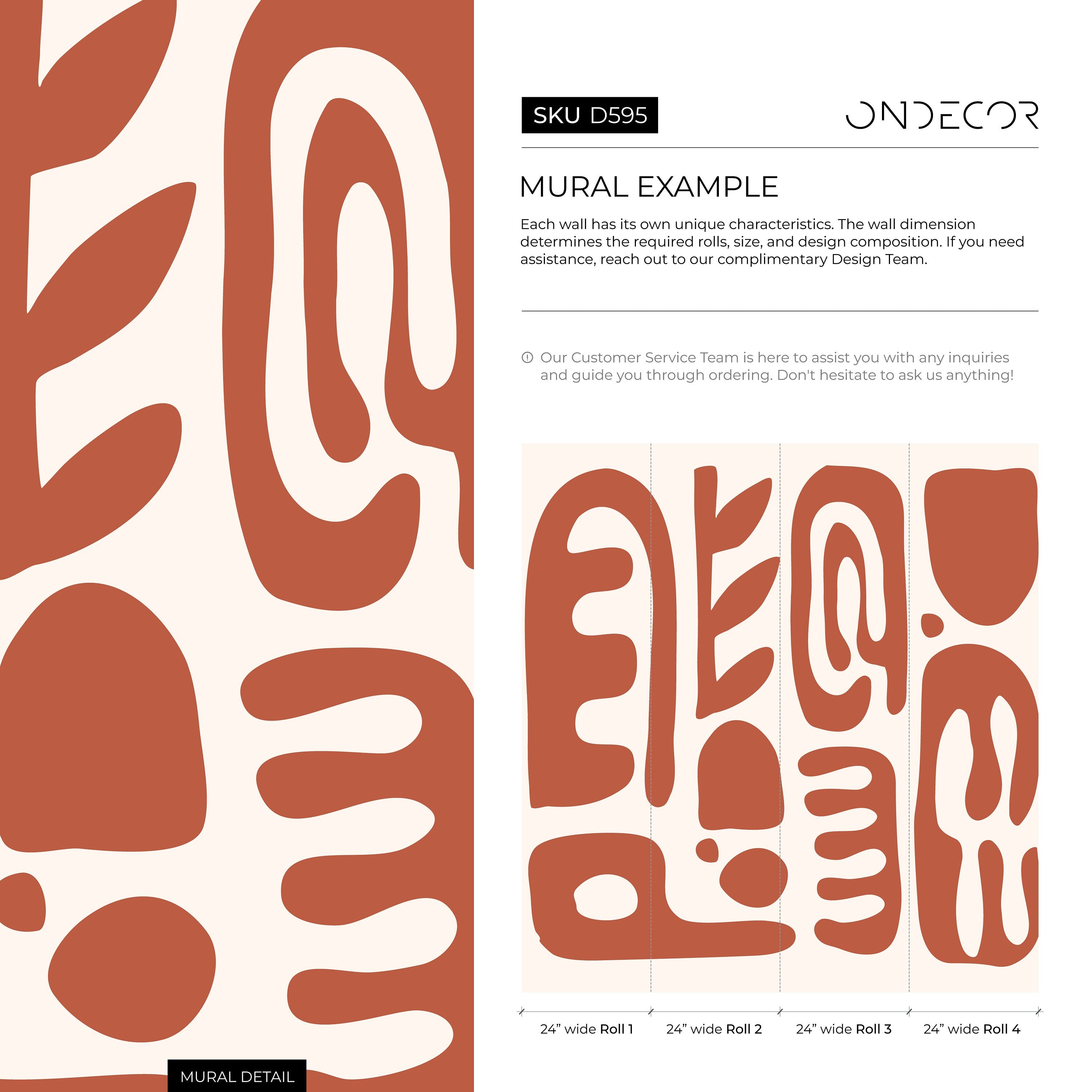 Abstract Wallpaper With Bold Organic Shapes In Terracotta And Cream - D595