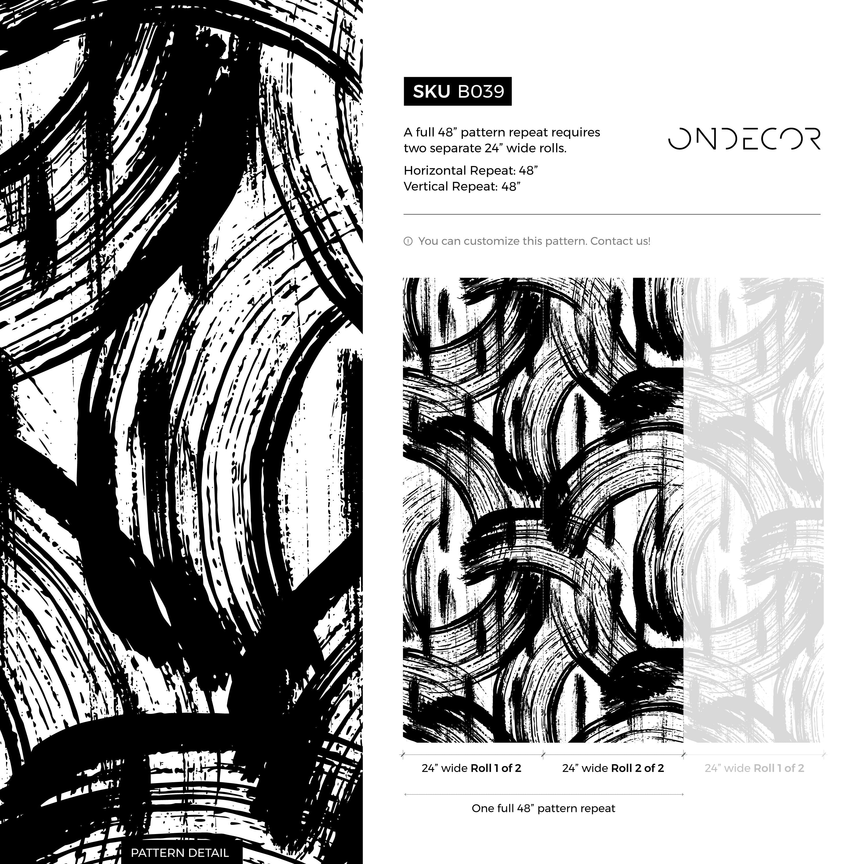 Abstract Wallpaper With Bold Paintbrush Strokes In Black And White - B039