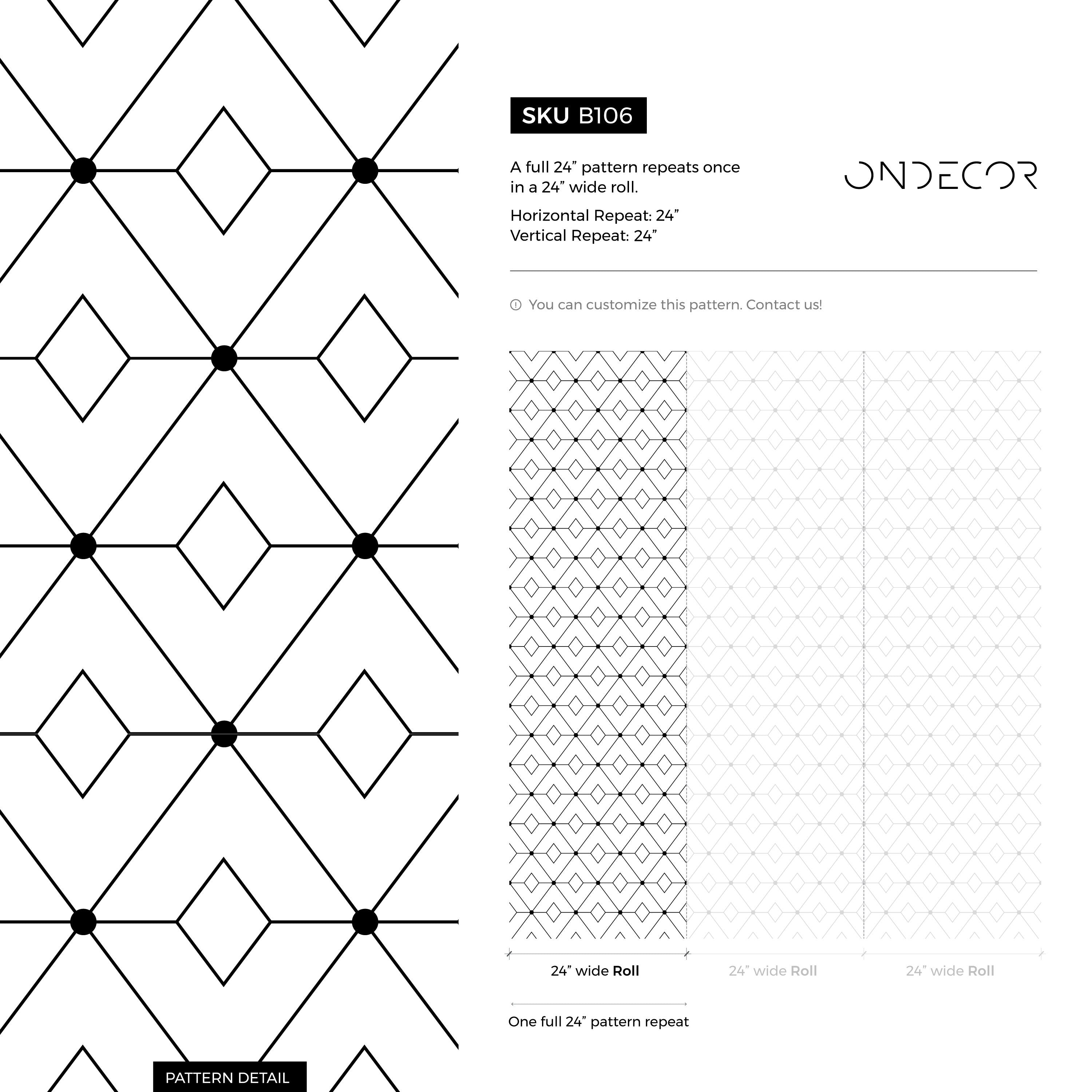 Geometric Wallpaper With A Modern Diamond Line Motif In Black And White - B106