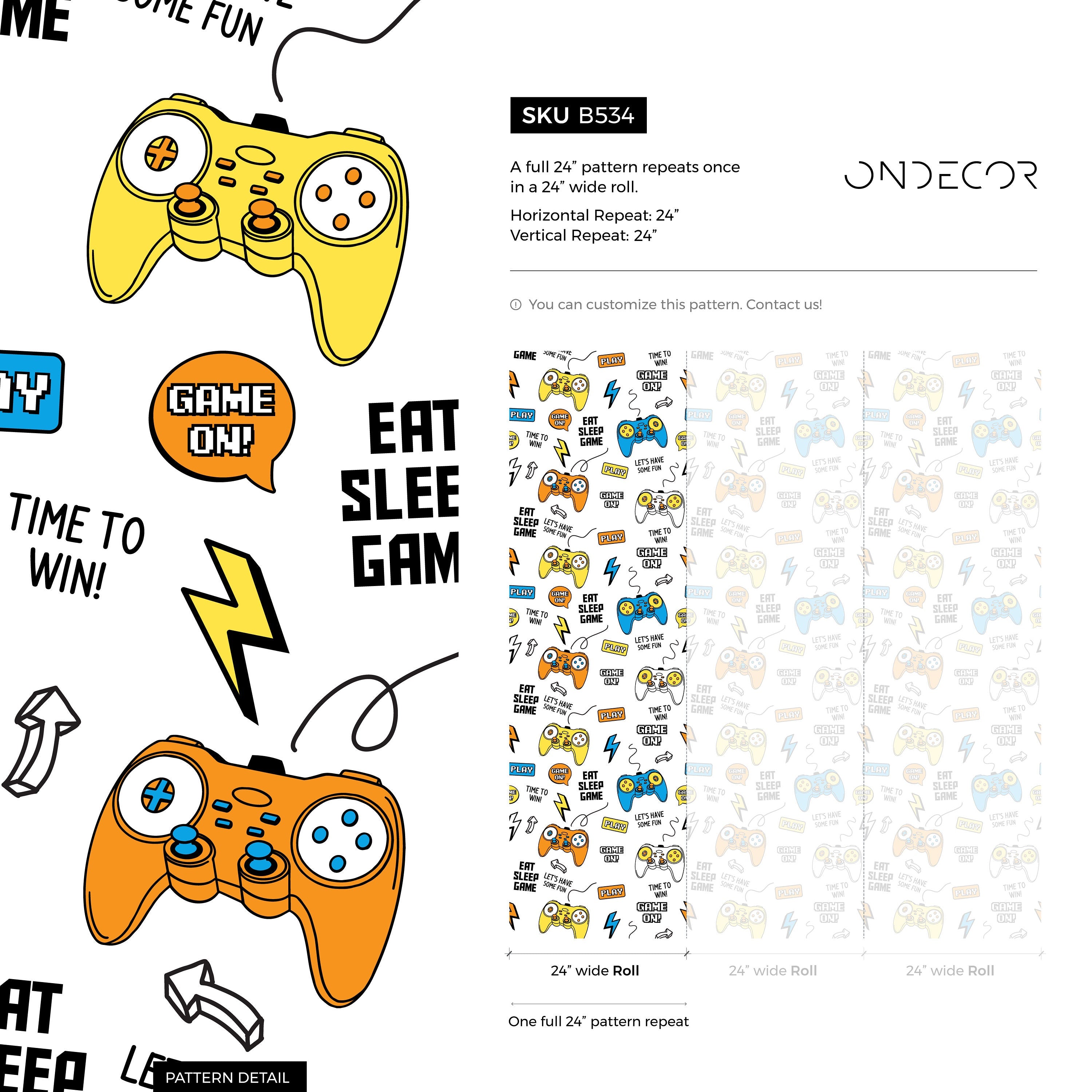 Gamer Wallpaper With Video Game Controllers In Blue, Yellow, And Orange - B534