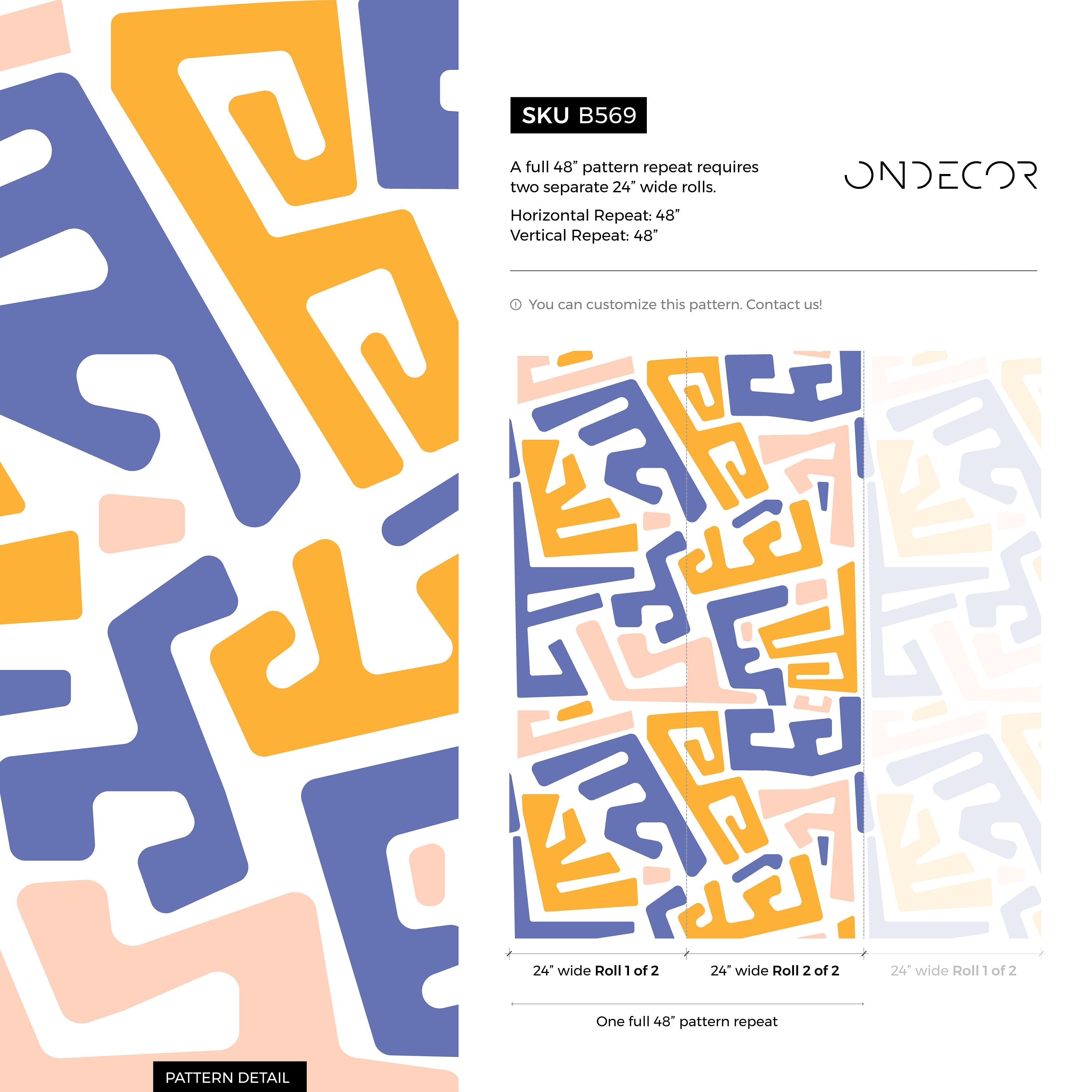 Abstract Wallpaper With A Bold Maze Motif In Yellow, Blue, And Pink - B569