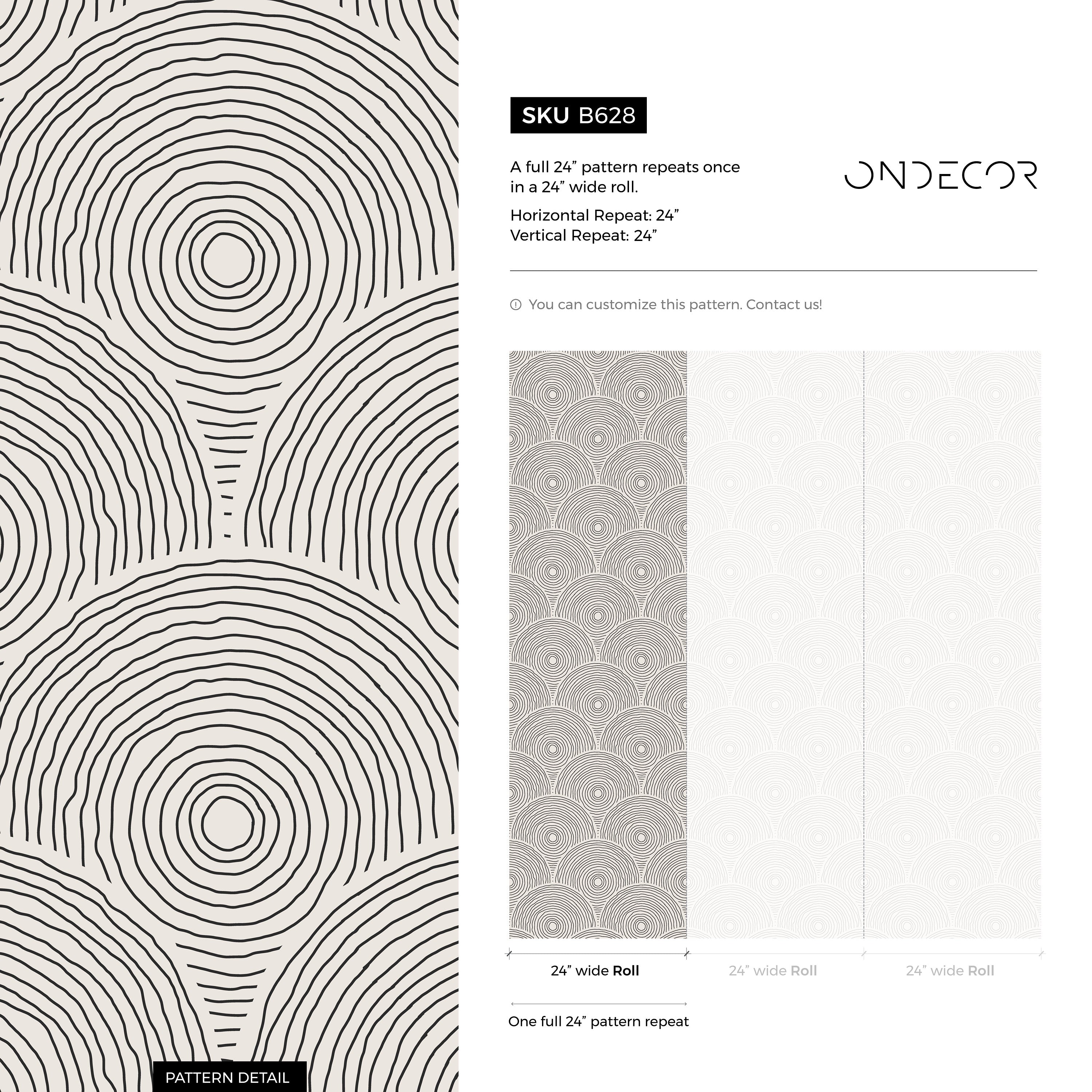 Abstract Wallpaper With Hand-drawn Concentric Arches In Black And Light Beige - B628